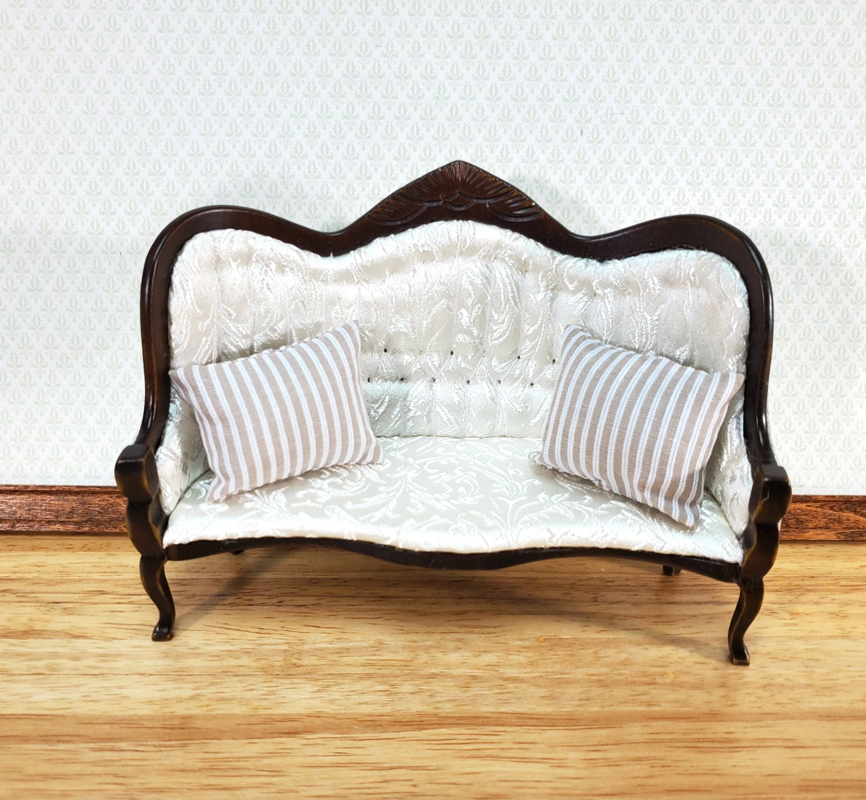 Dollhouse Pillows Beige & White Striped Set of 2 1:12 Scale Miniature - Image 4