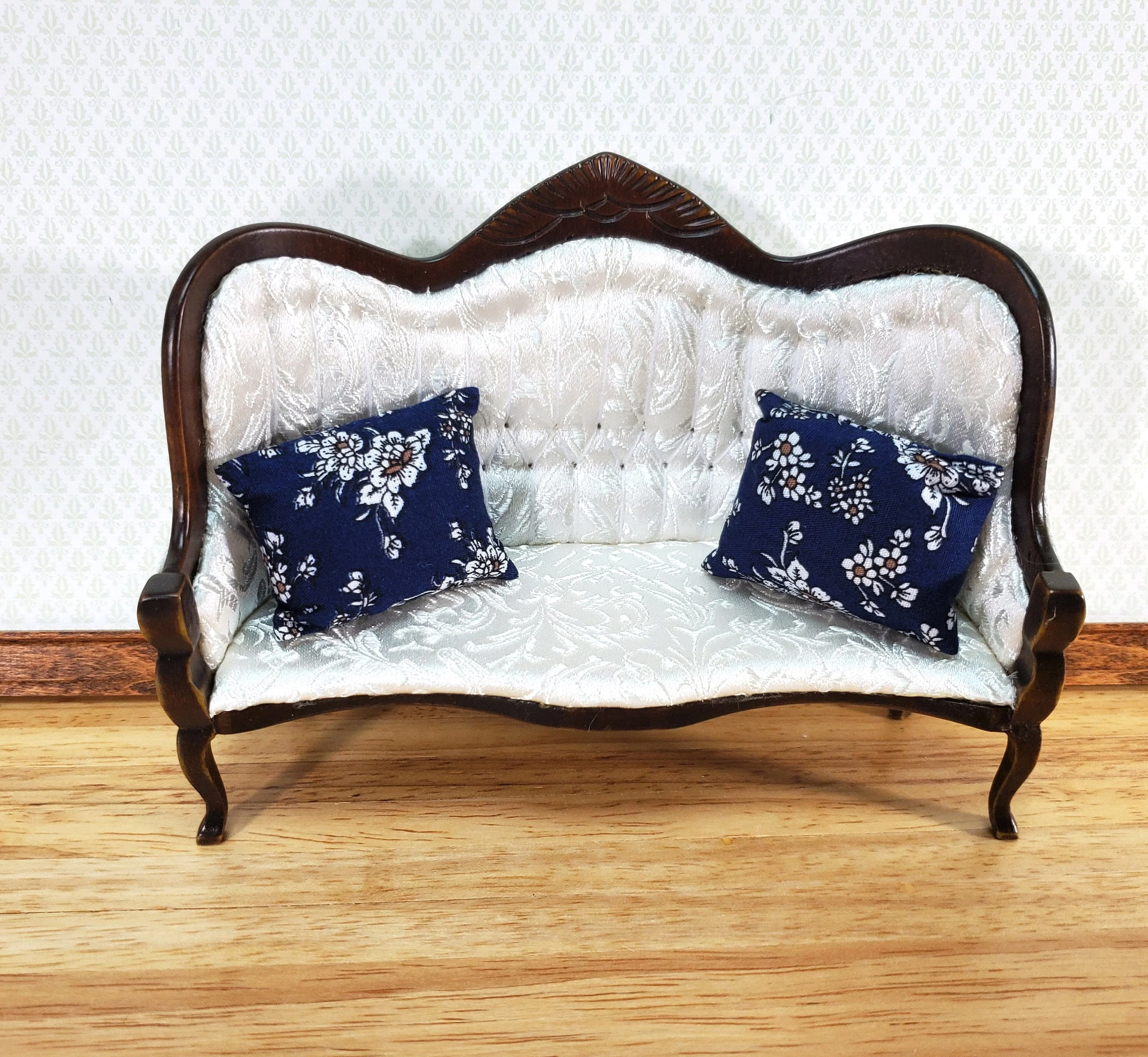 Dollhouse Pillows Navy Blue & White Floral Set of 2 1:12 Scale Miniature - Image 4