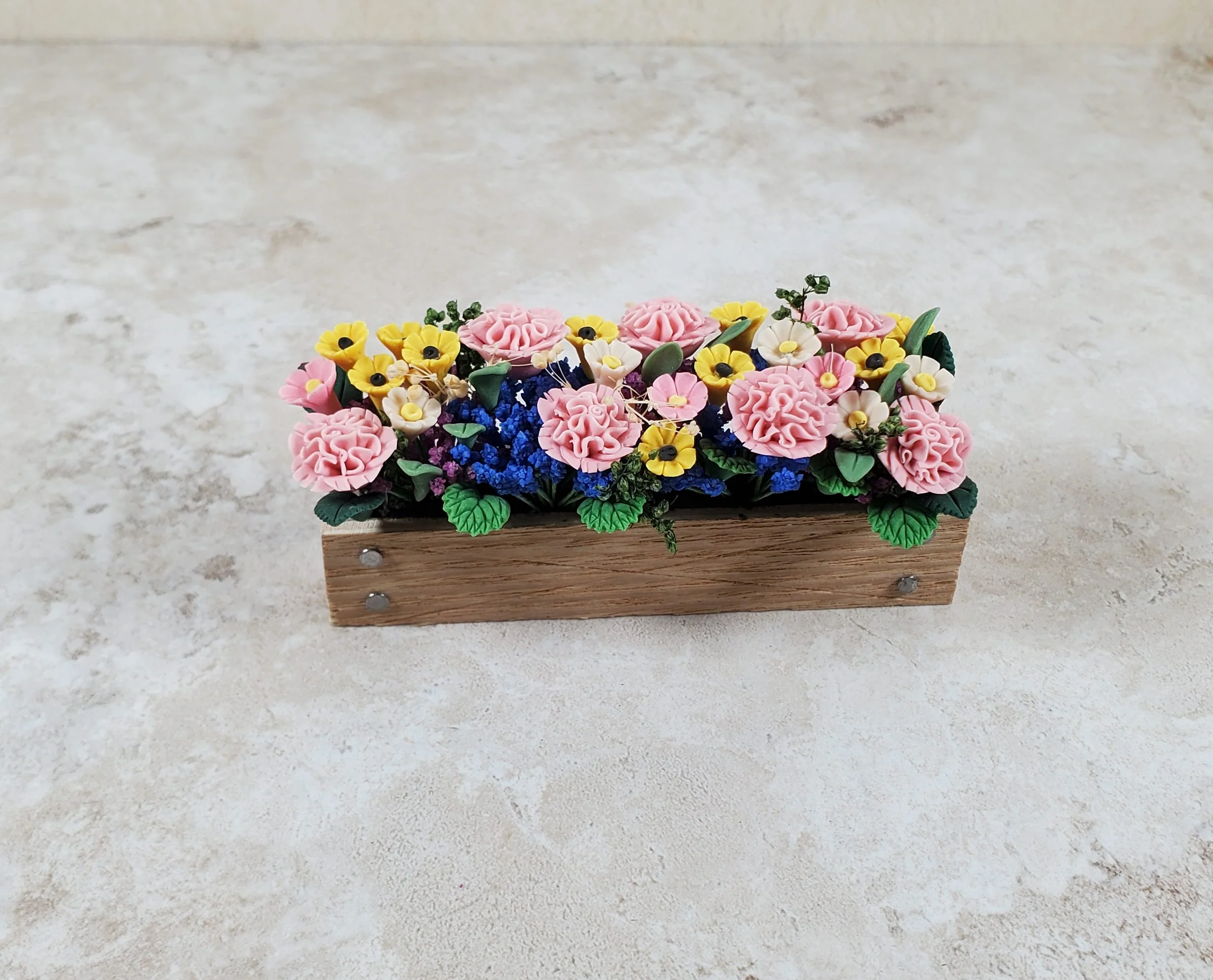 Dollhouse Pink Carnations in a 3.25" Window Box Planter 1:12 Scale Miniature