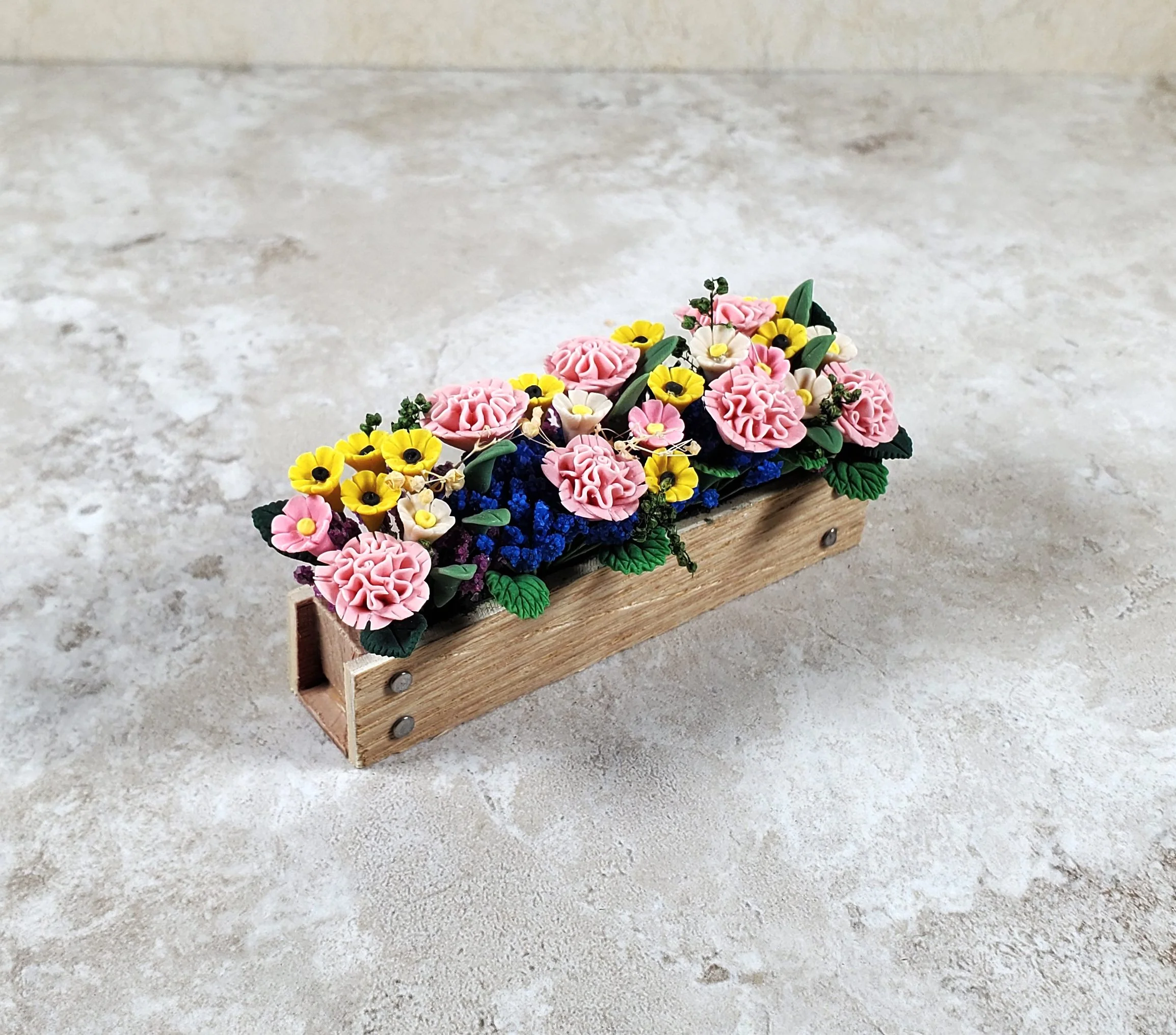 Dollhouse Pink Carnations in a 3.25" Window Box Planter 1:12 Scale Miniature - Image 2