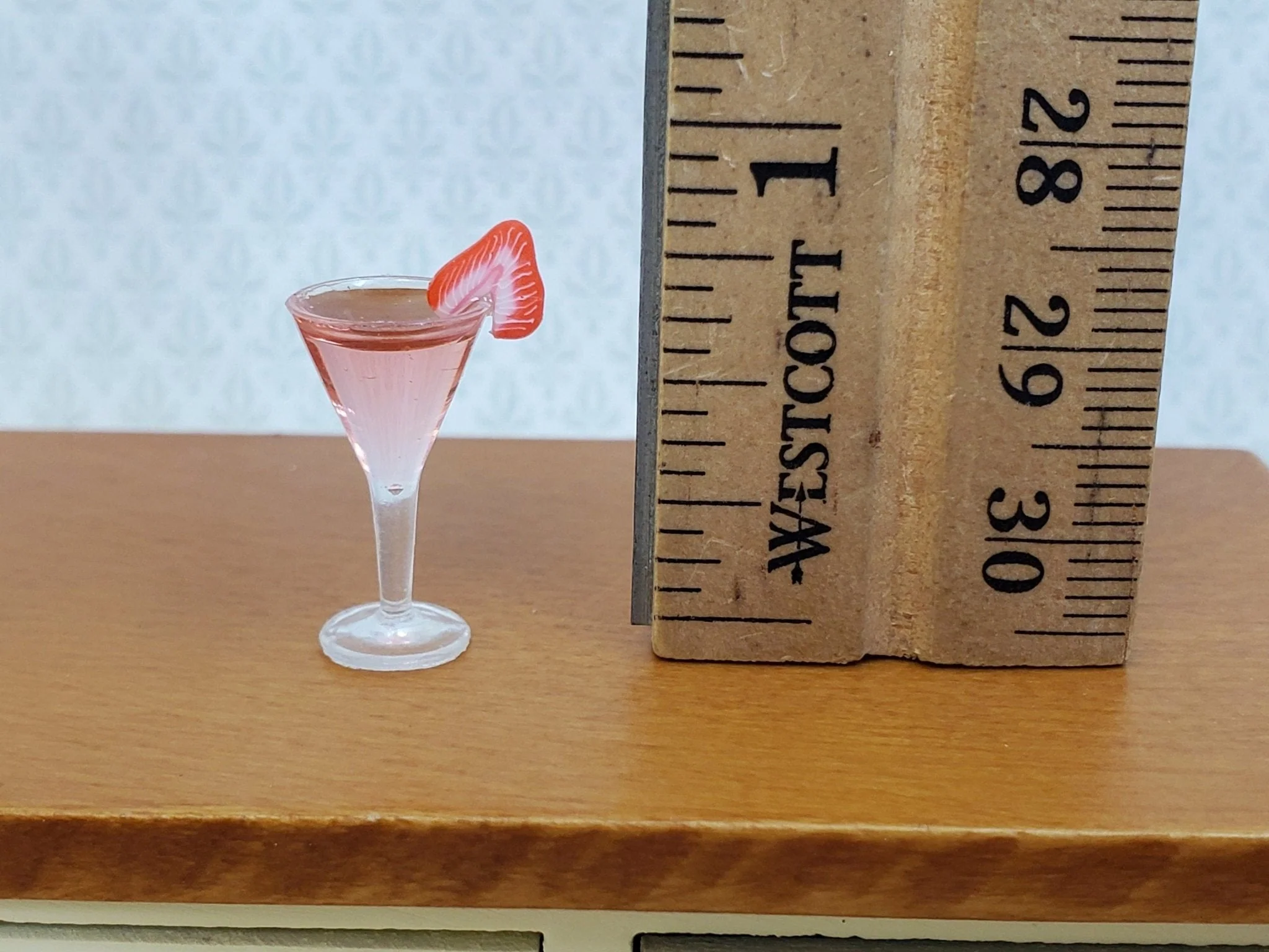 Dollhouse Pink Cocktail Drink with Strawberry Slice 1:12 Scale Miniature Food - Image 3