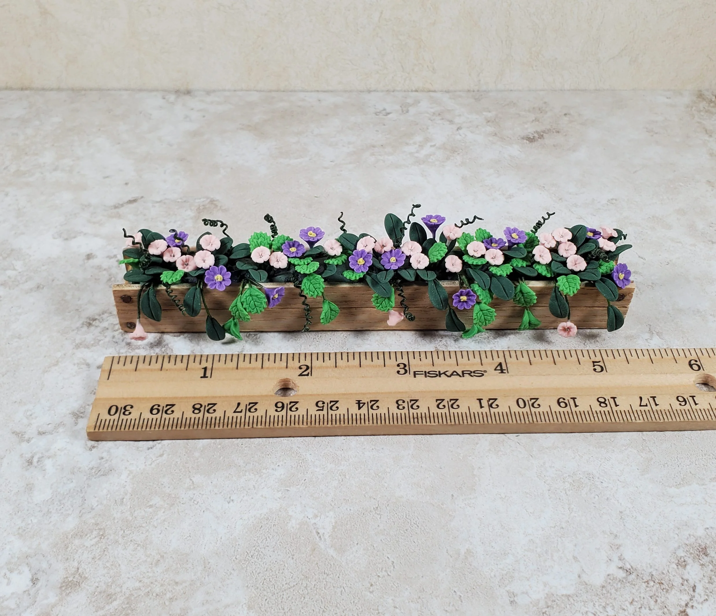 Dollhouse Pink & Purple Trumpets in 5.5" Window Box Planter 1:12 Scale Miniature - Image 3
