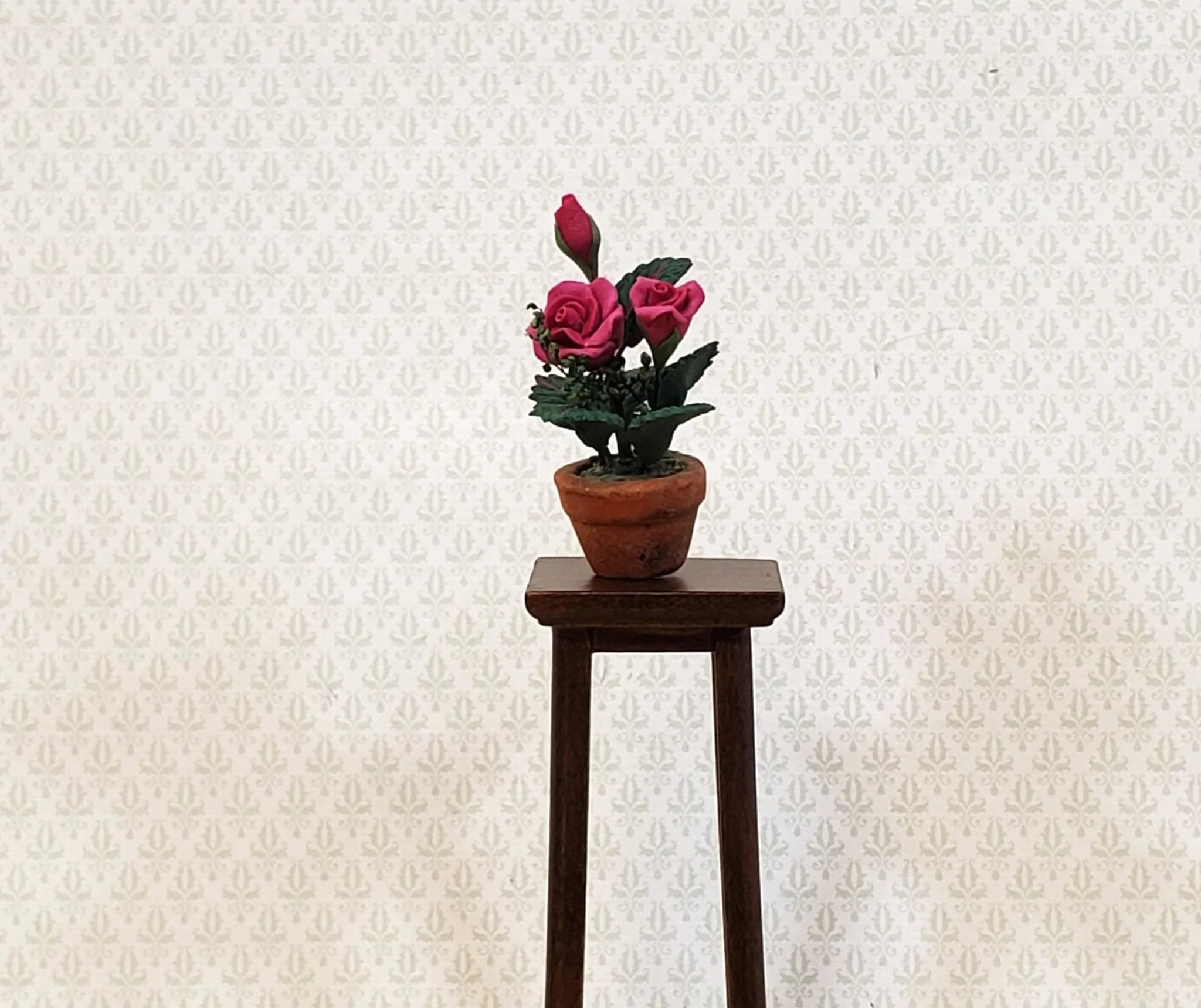 Dollhouse Pink Roses Flowers Potted in Terra Cotta Pot 1:12 Scale Miniature Plant - Image 2
