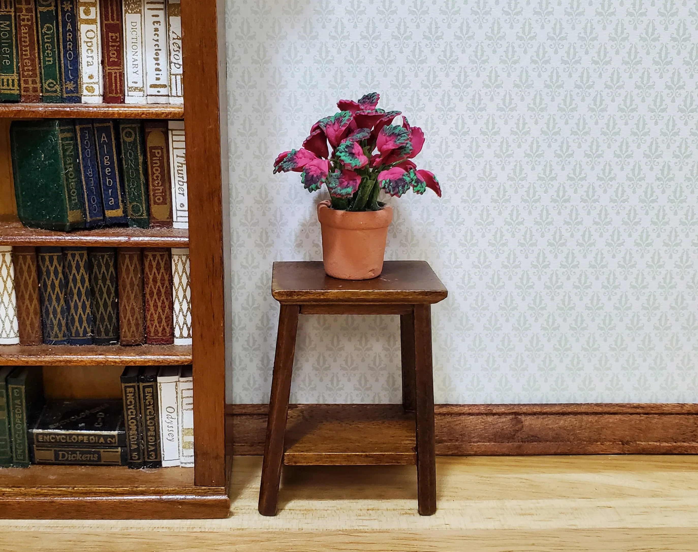 Dollhouse Pink Variegated Coleus Plant in a Terra Cotta Pot 1:12 Scale Miniature - Image 2