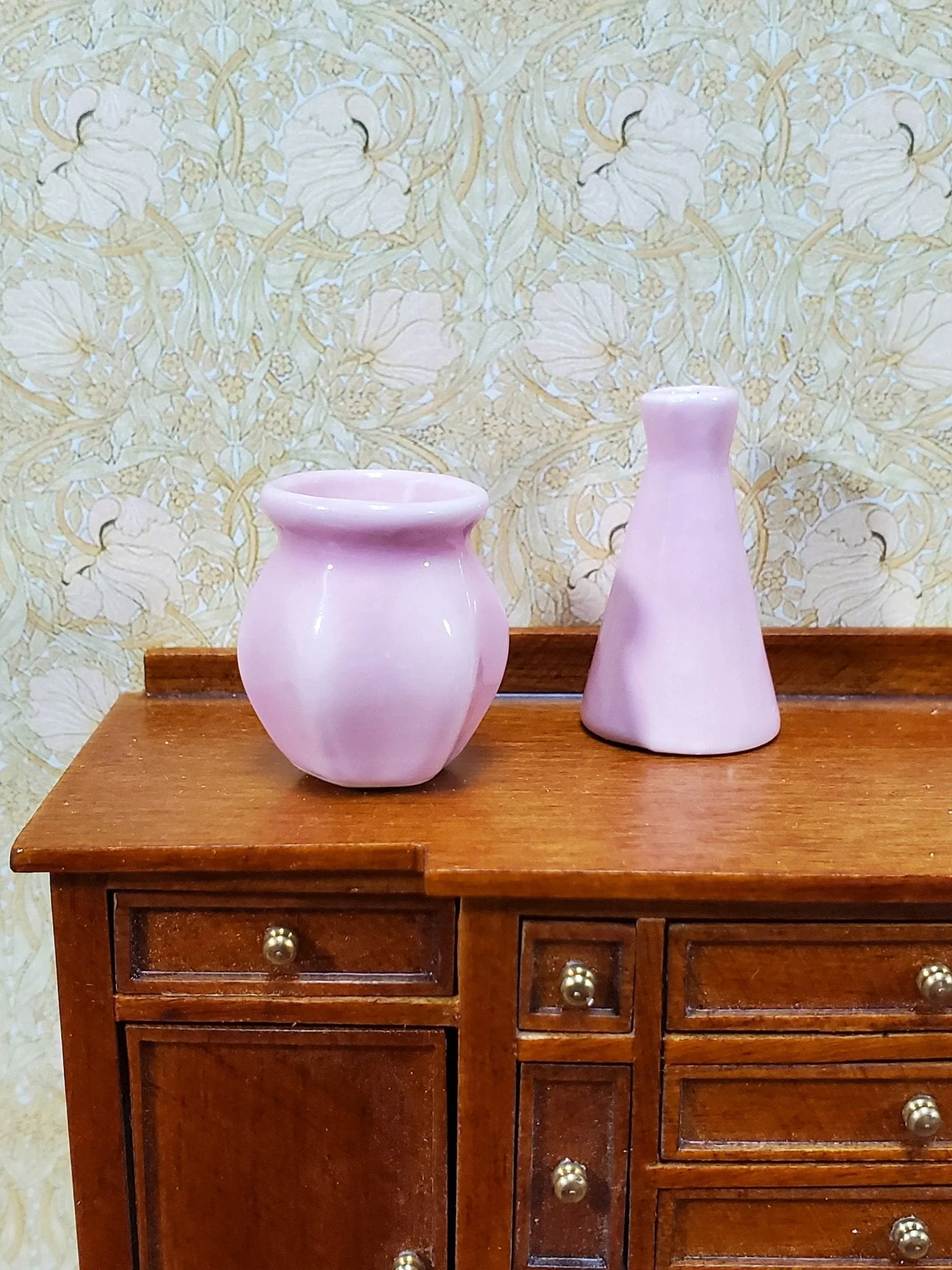 Dollhouse Pink Vases Ceramic LARGE Set of 2 Miniatures Use in 1:12 or 1/6 Scale