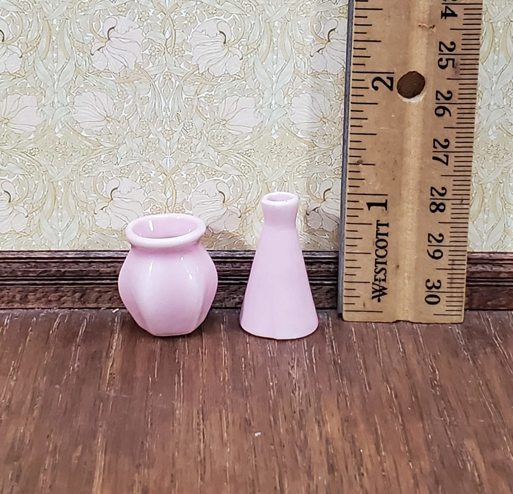 Dollhouse Pink Vases Ceramic LARGE Set of 2 Miniatures Use in 1:12 or 1/6 Scale - Image 4