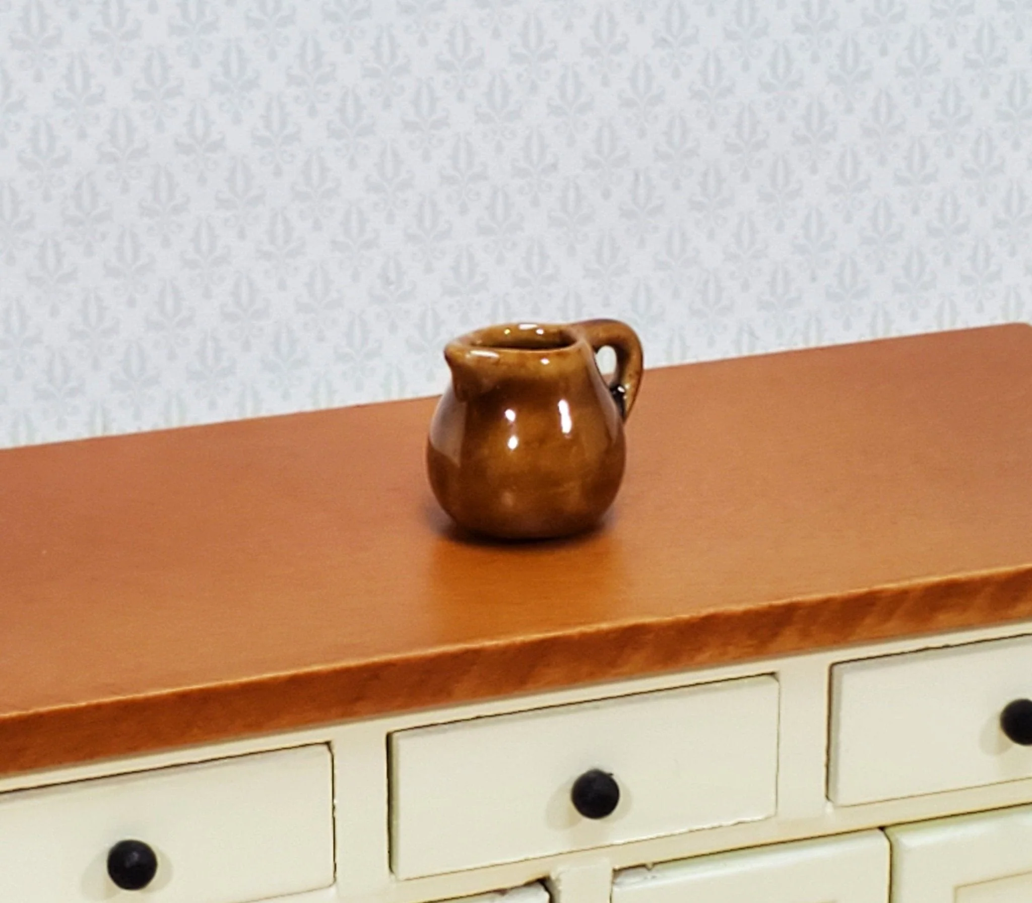 Dollhouse Pitcher Brown Ceramic with Handle 1:12 Scale Miniature Kitchen - Image 3