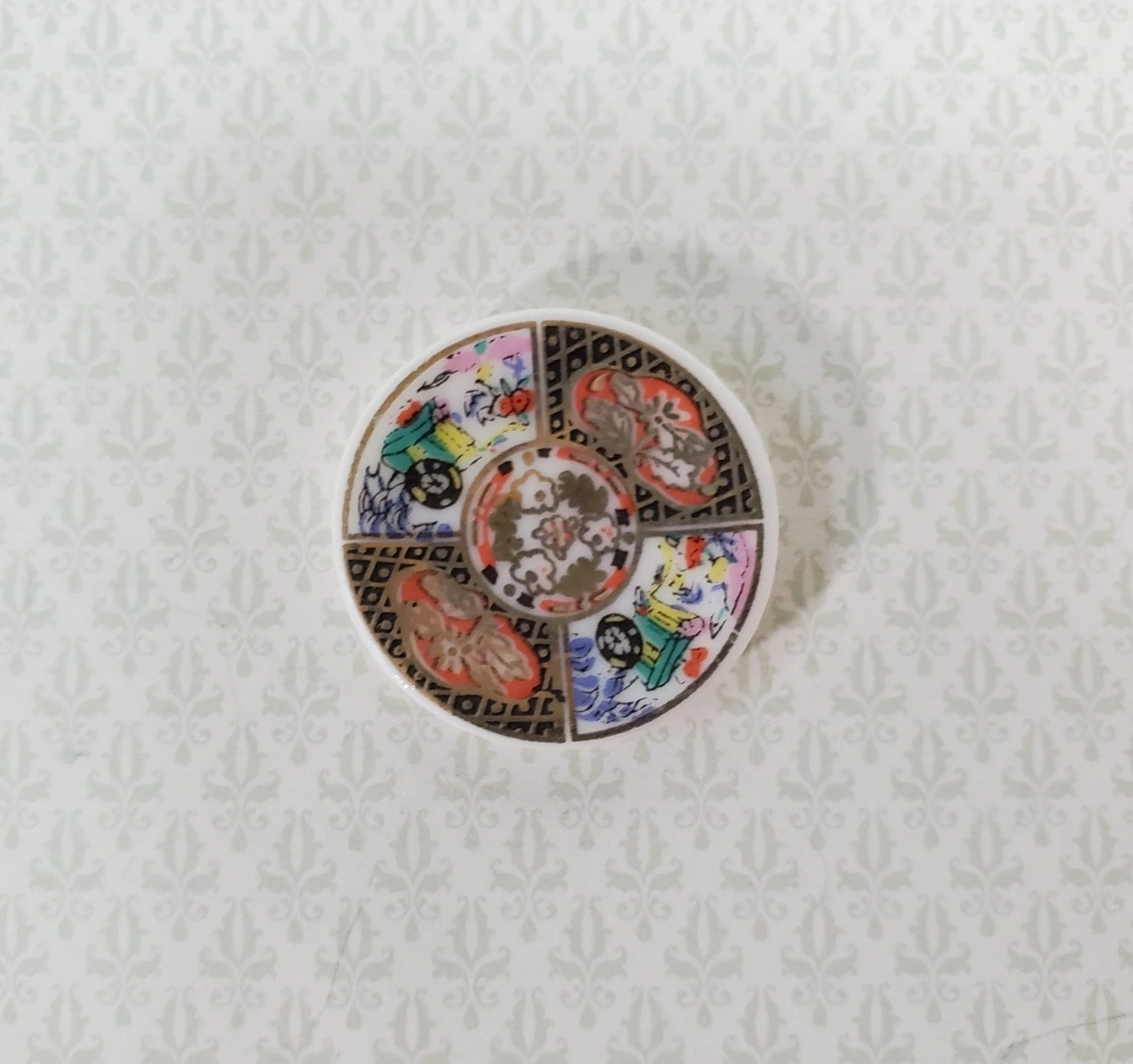 Dollhouse Plate Platter Ceramic Imari Style Colorful 1:12 Scale Miniature 1 1/16"