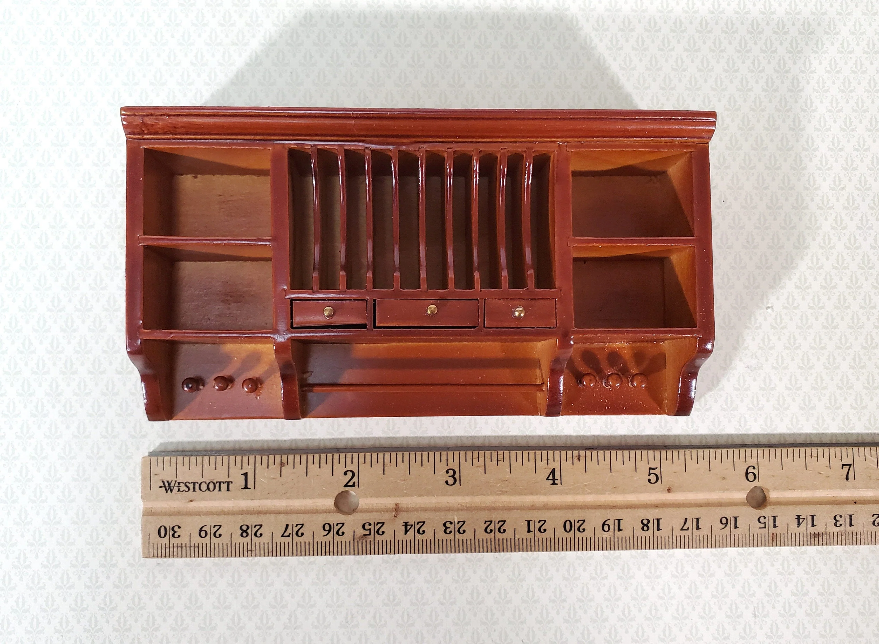 Dollhouse Plate Rack Shelf Kitchen Walnut with Drawers and Shelves 1:12 Scale Miniature - Image 5