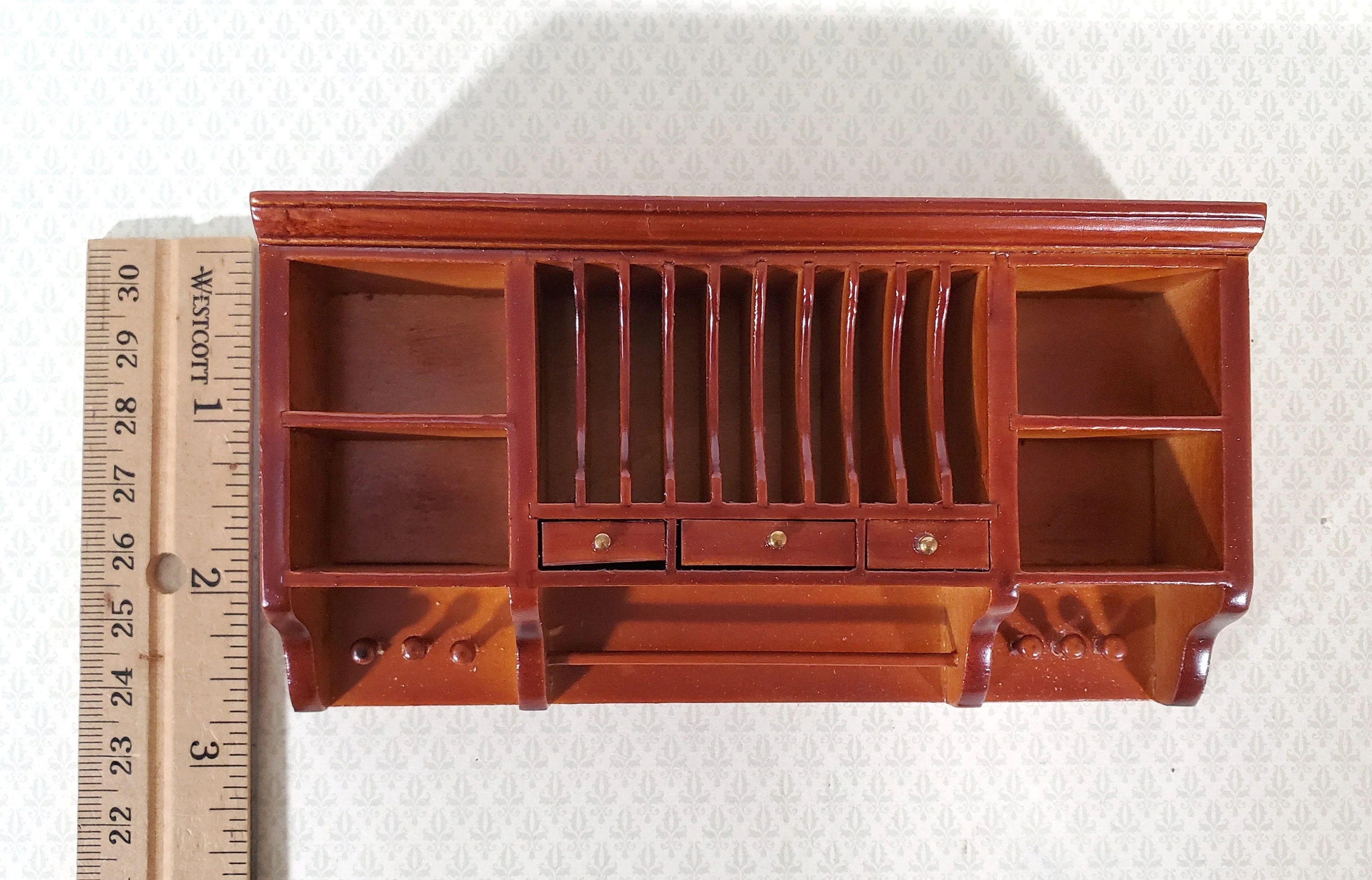 Dollhouse Plate Rack Shelf Kitchen Walnut with Drawers and Shelves 1:12 Scale Miniature - Image 6