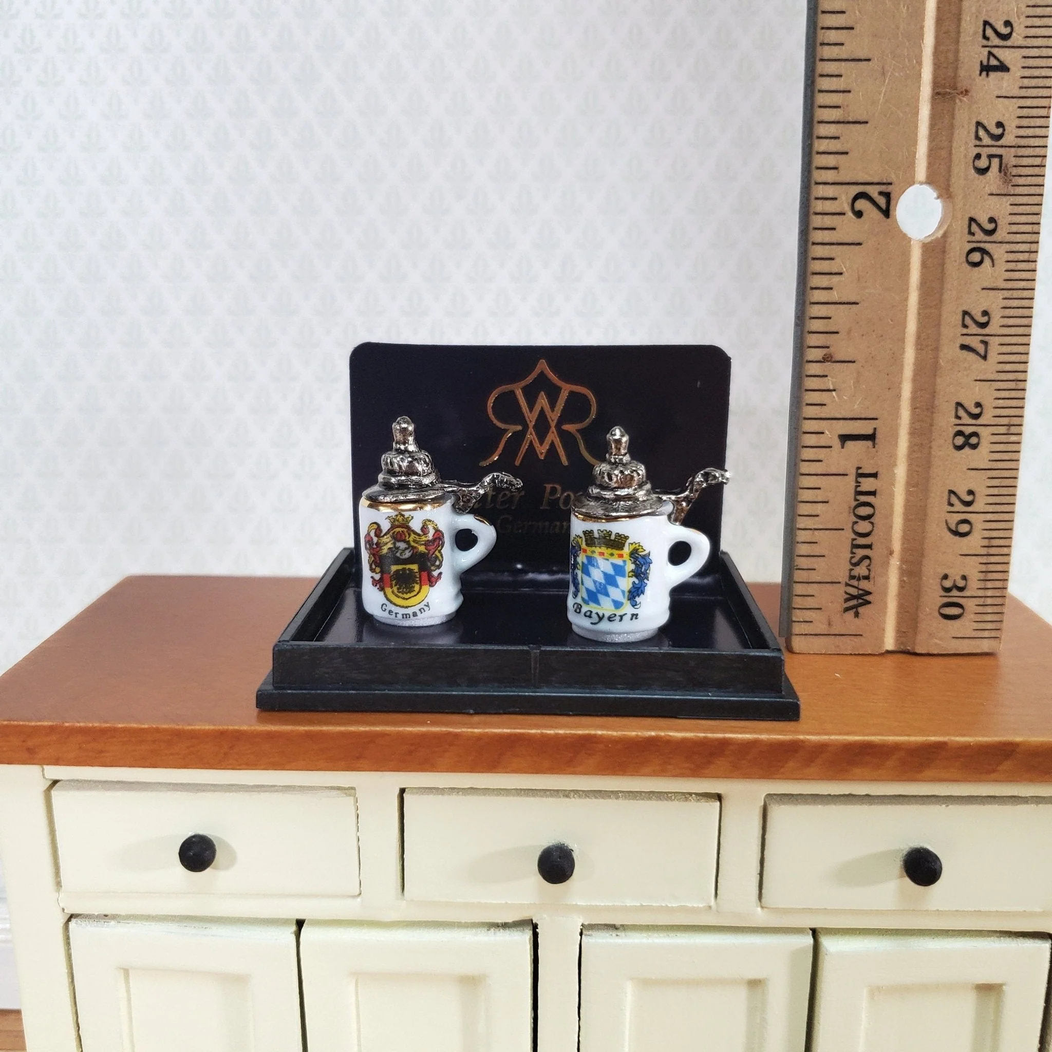 Dollhouse Porcelain Beer Tankard Mugs 1:12 Scale Miniature Set of 2 Reutter Porcelain - Image 3