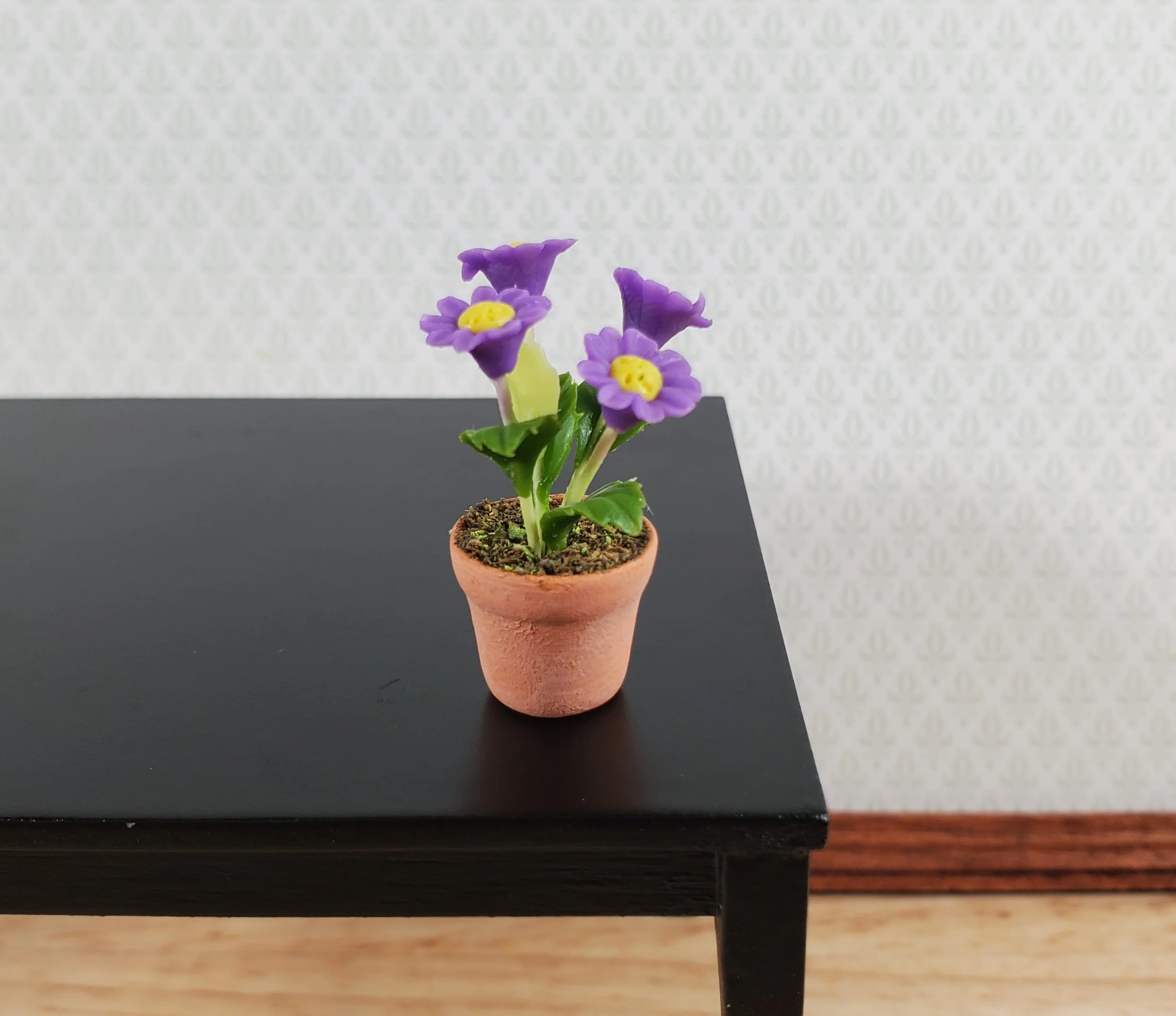 Dollhouse Potted Flowers Purple Daisies Plant 1:12 Scale Miniature Houseplant - Image 2