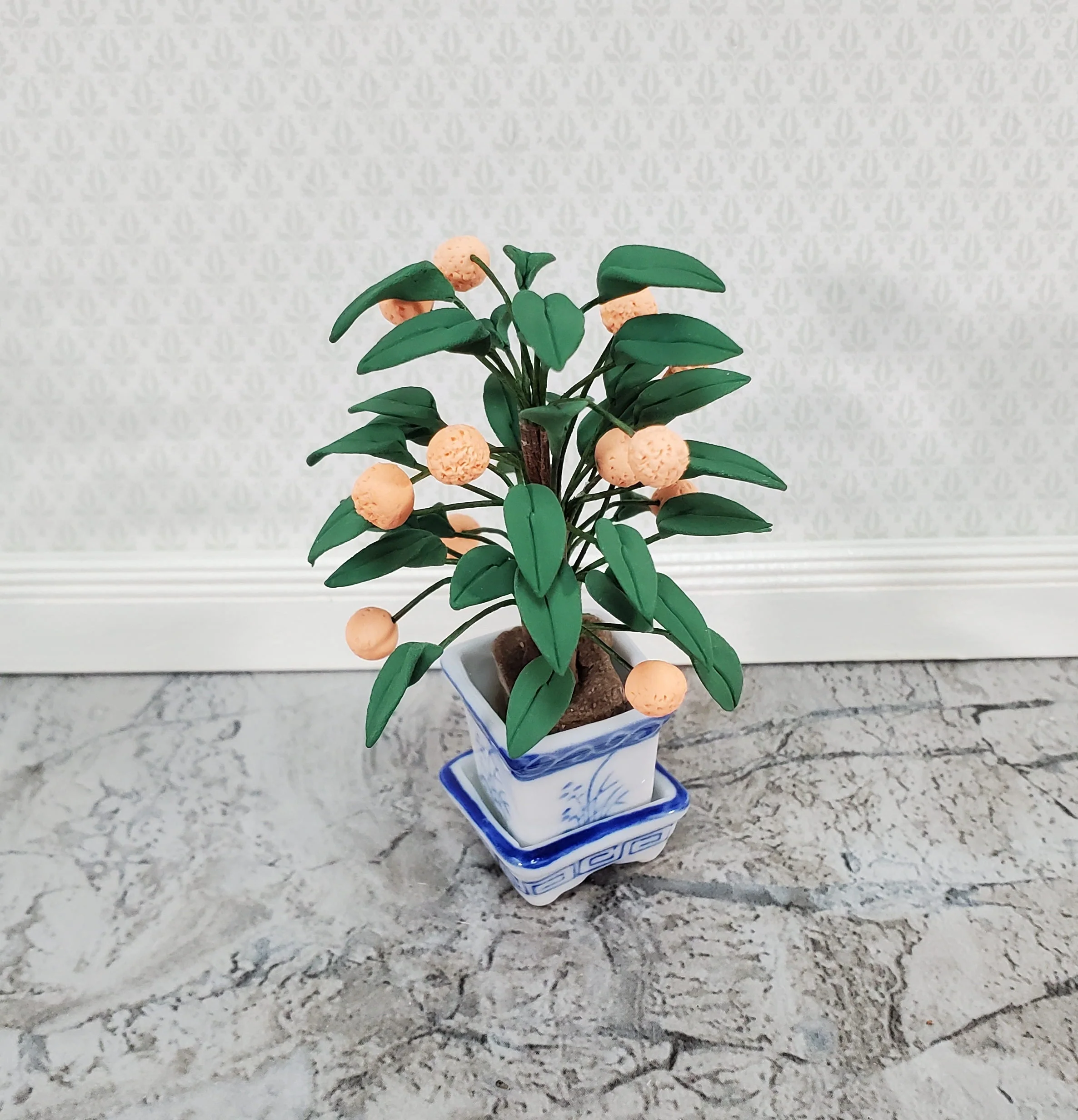 Dollhouse Potted Mini Orange Tree Ceramic Pot 1:12 Scale Miniature House Plant - Image 2