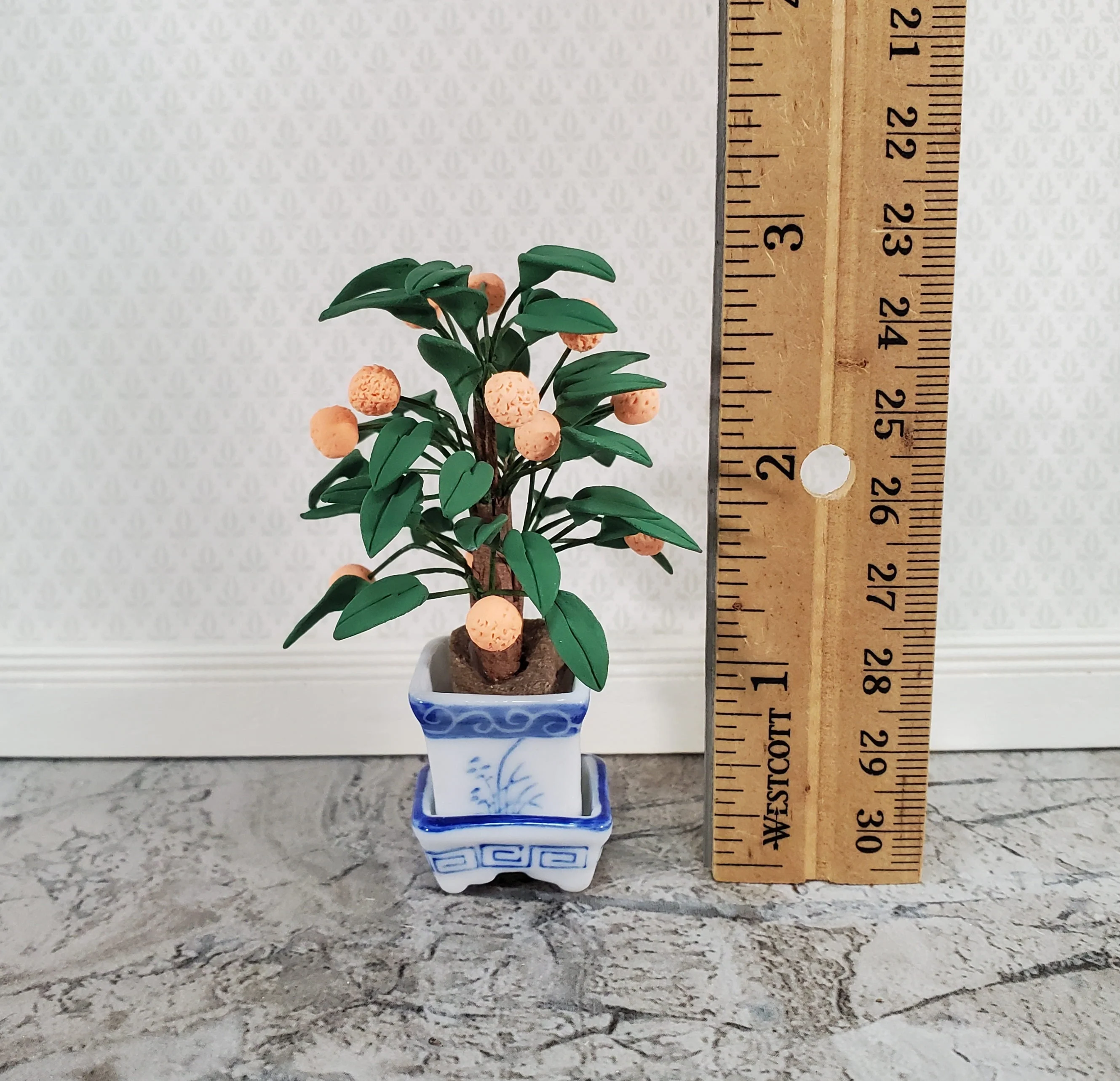 Dollhouse Potted Mini Orange Tree Ceramic Pot 1:12 Scale Miniature House Plant - Image 3