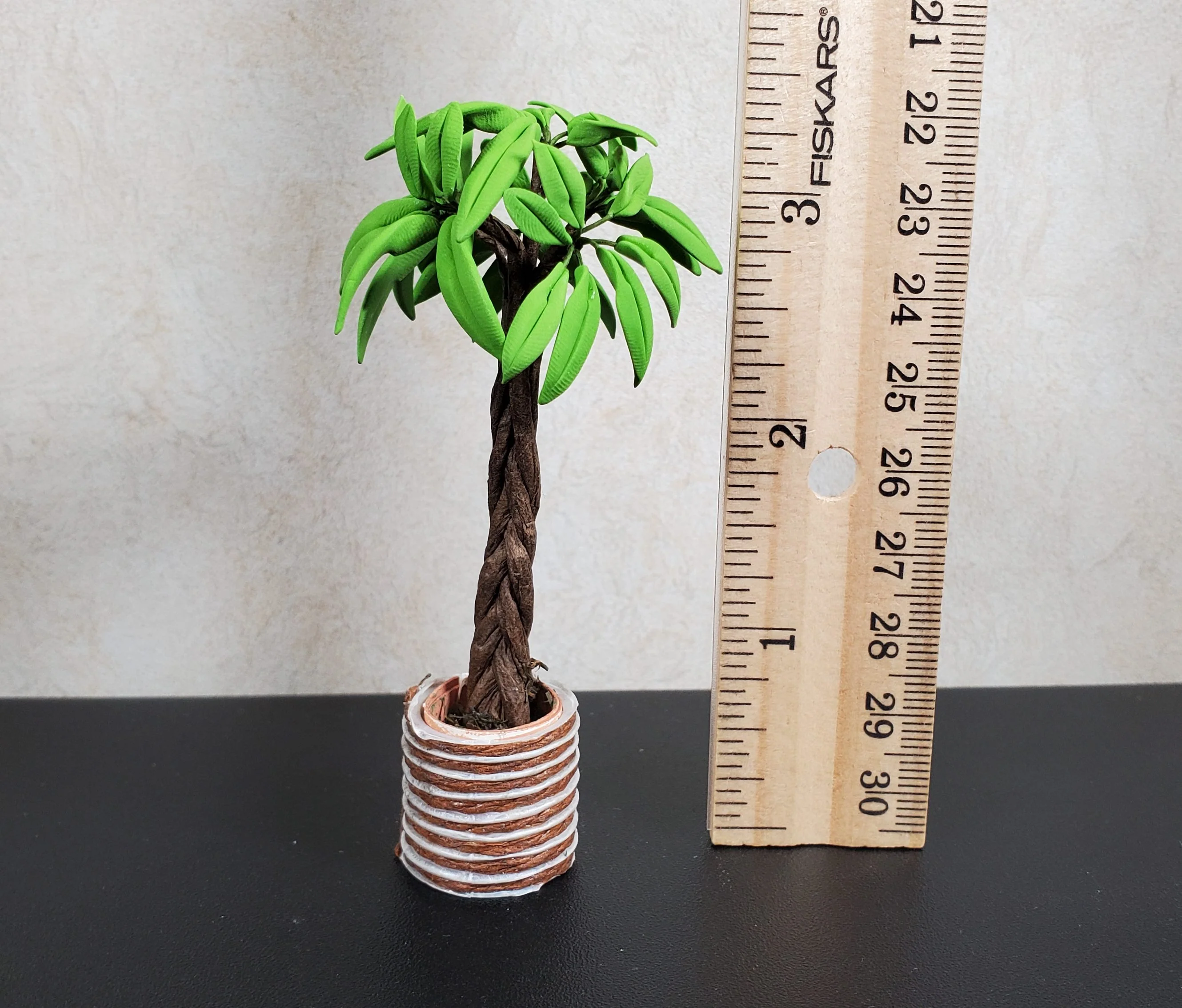 Dollhouse Potted Palm Tree with Braided Trunk 1:12 Scale Miniature Houseplant - Image 3