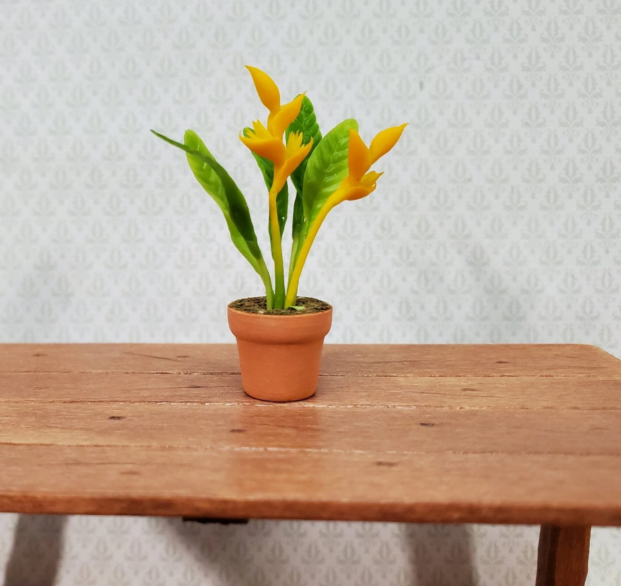 Dollhouse Potted Plant Yellow Bird of Paradise Flowers Houseplant 1:12 Scale Miniature