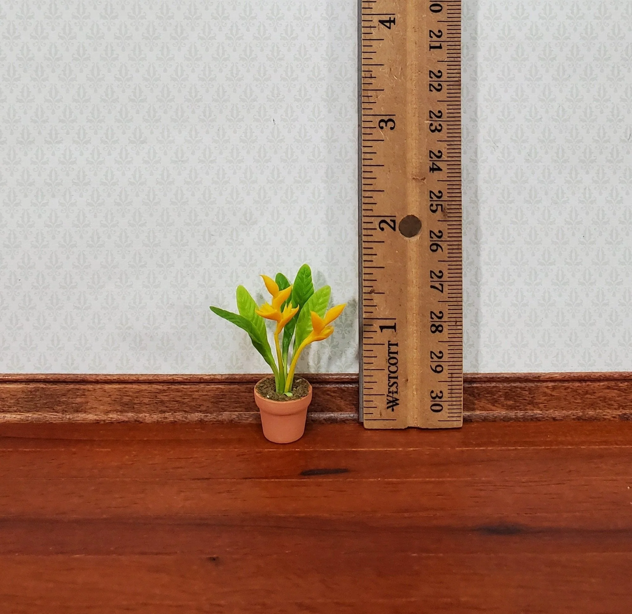 Dollhouse Potted Plant Yellow Bird of Paradise Flowers Houseplant 1:12 Scale Miniature - Image 2
