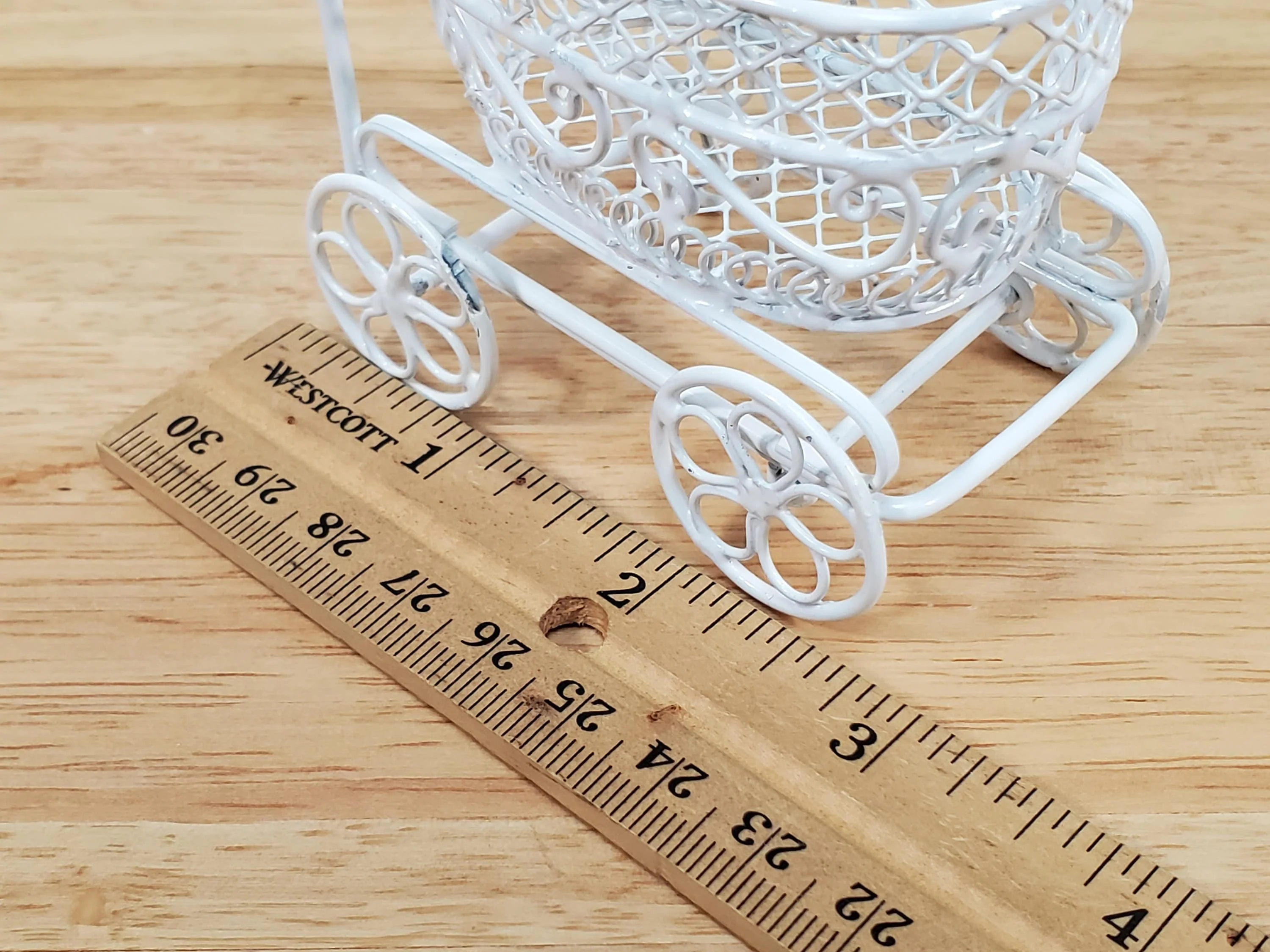 Dollhouse Pram Stroller Carriage White Metal Wire 1:12 Scale Nursery Miniature Furniture - Image 5