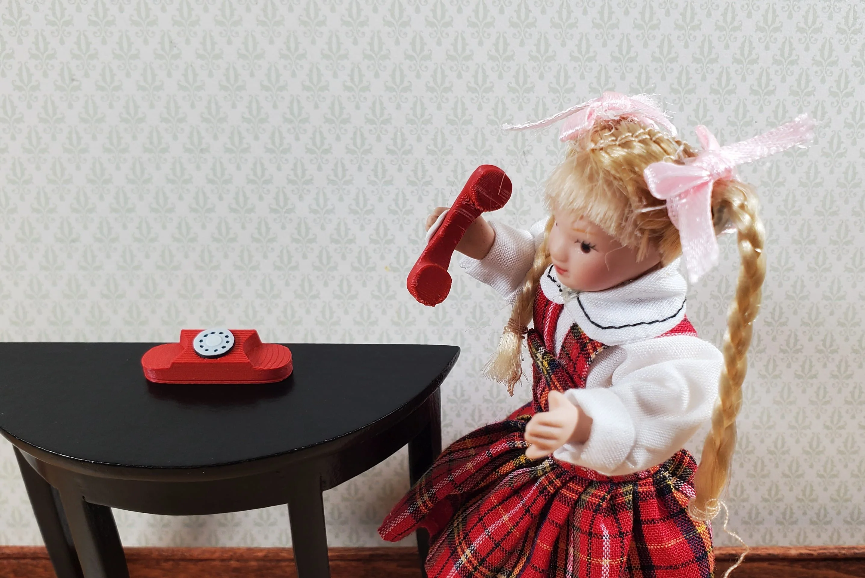 Dollhouse Princess Telephone Dial Phone Modern 1950s Red 1:12 Scale Miniature - Image 3