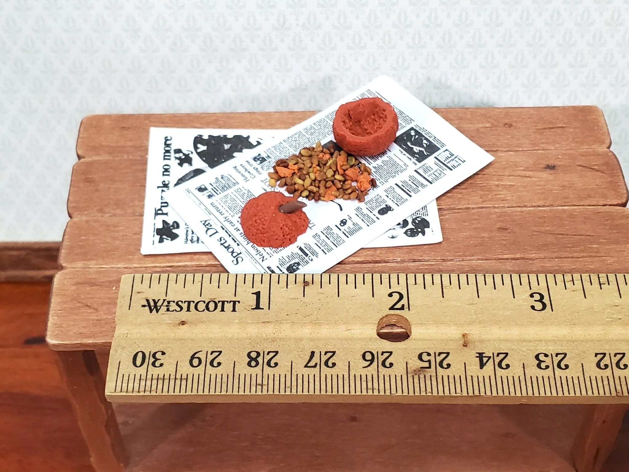Dollhouse Pumpkin Carving Set Newspaper 1:12 Scale Miniatures Halloween Decor - Image 2