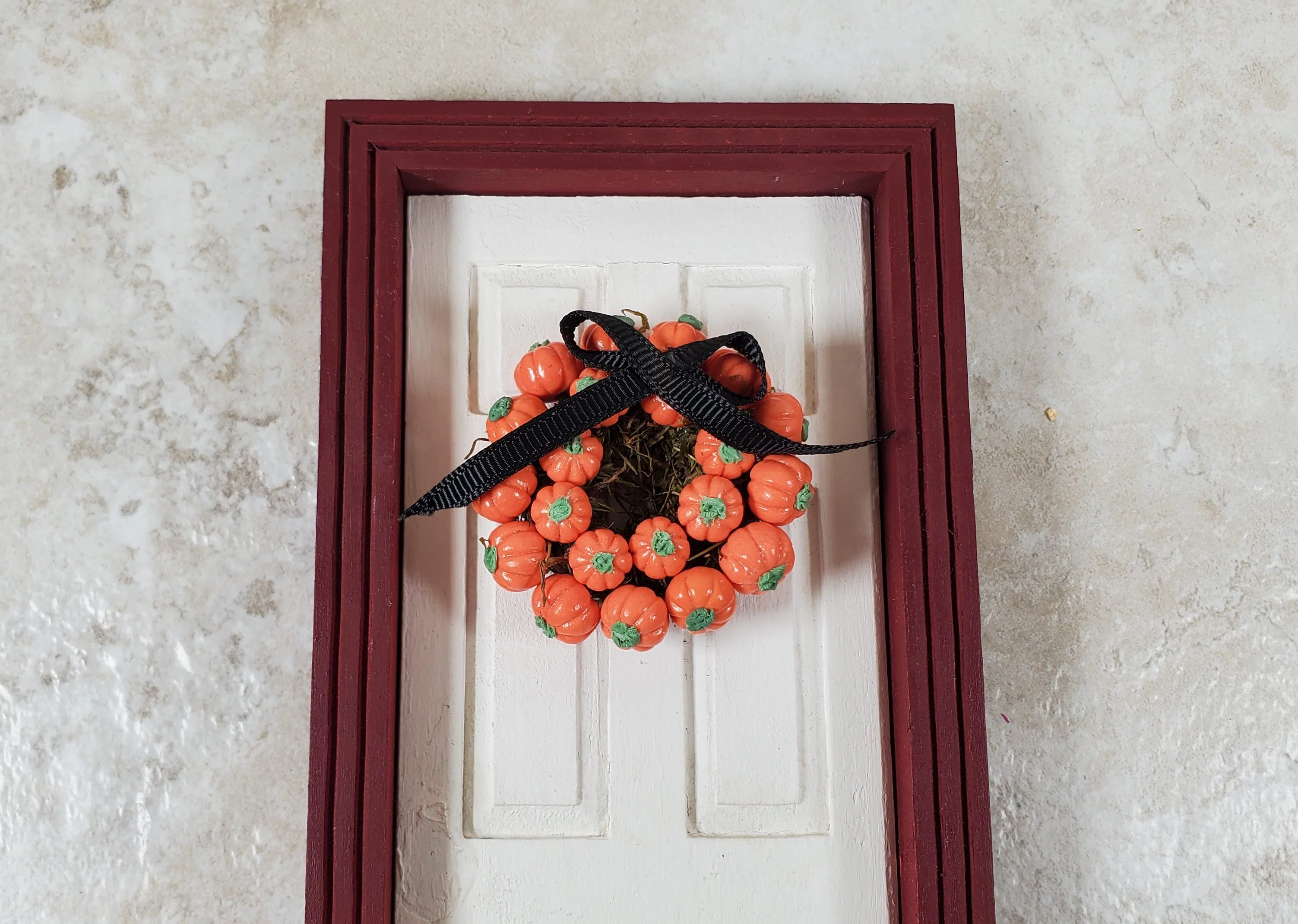 Dollhouse Pumpkin Wreath with Black Ribbon 1:12 Scale Miniature - Image 2