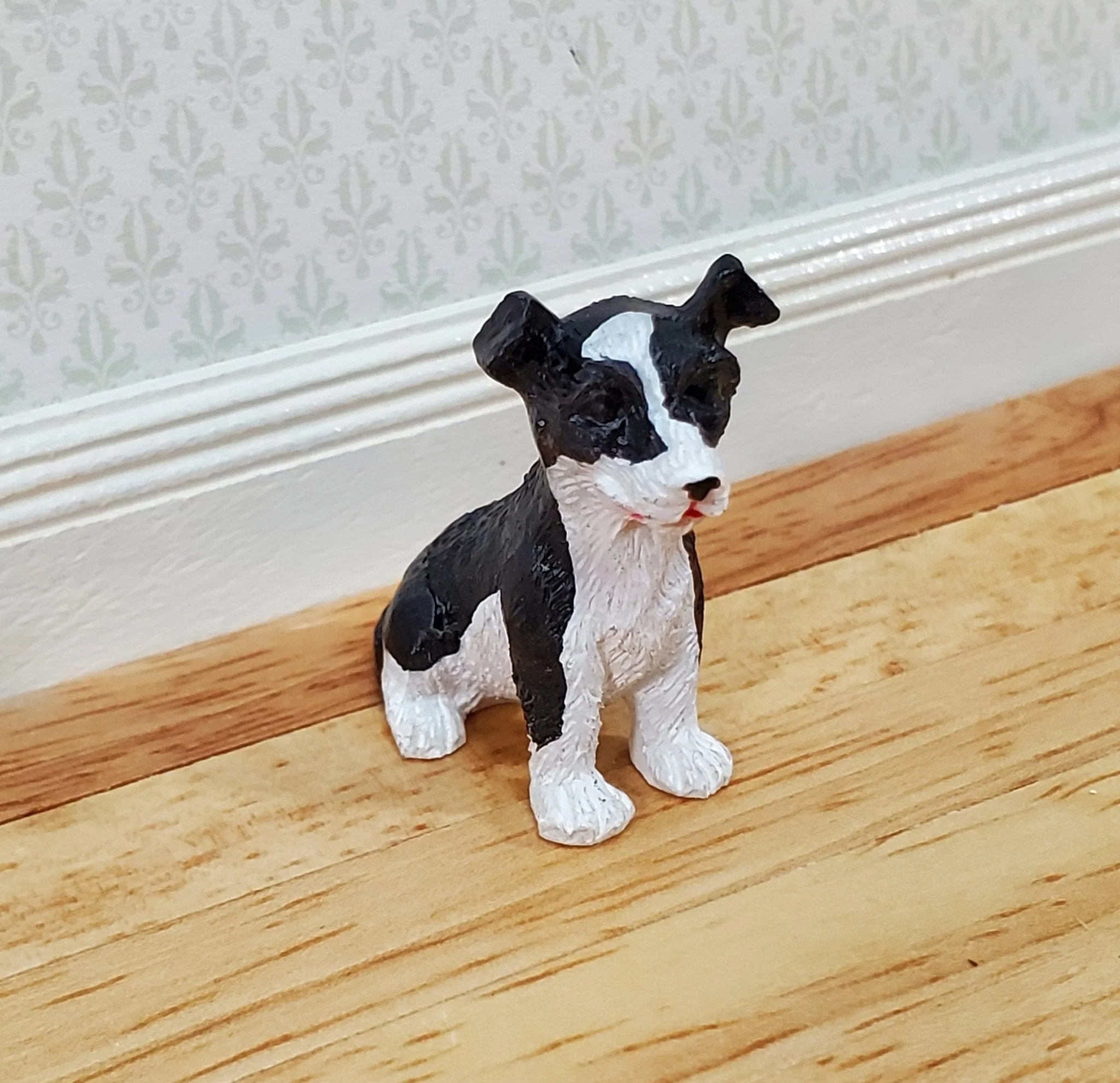 Dollhouse Puppy Dog Border Collie Sitting 1:12 Scale Miniature Pet Cast Resin - Image 2