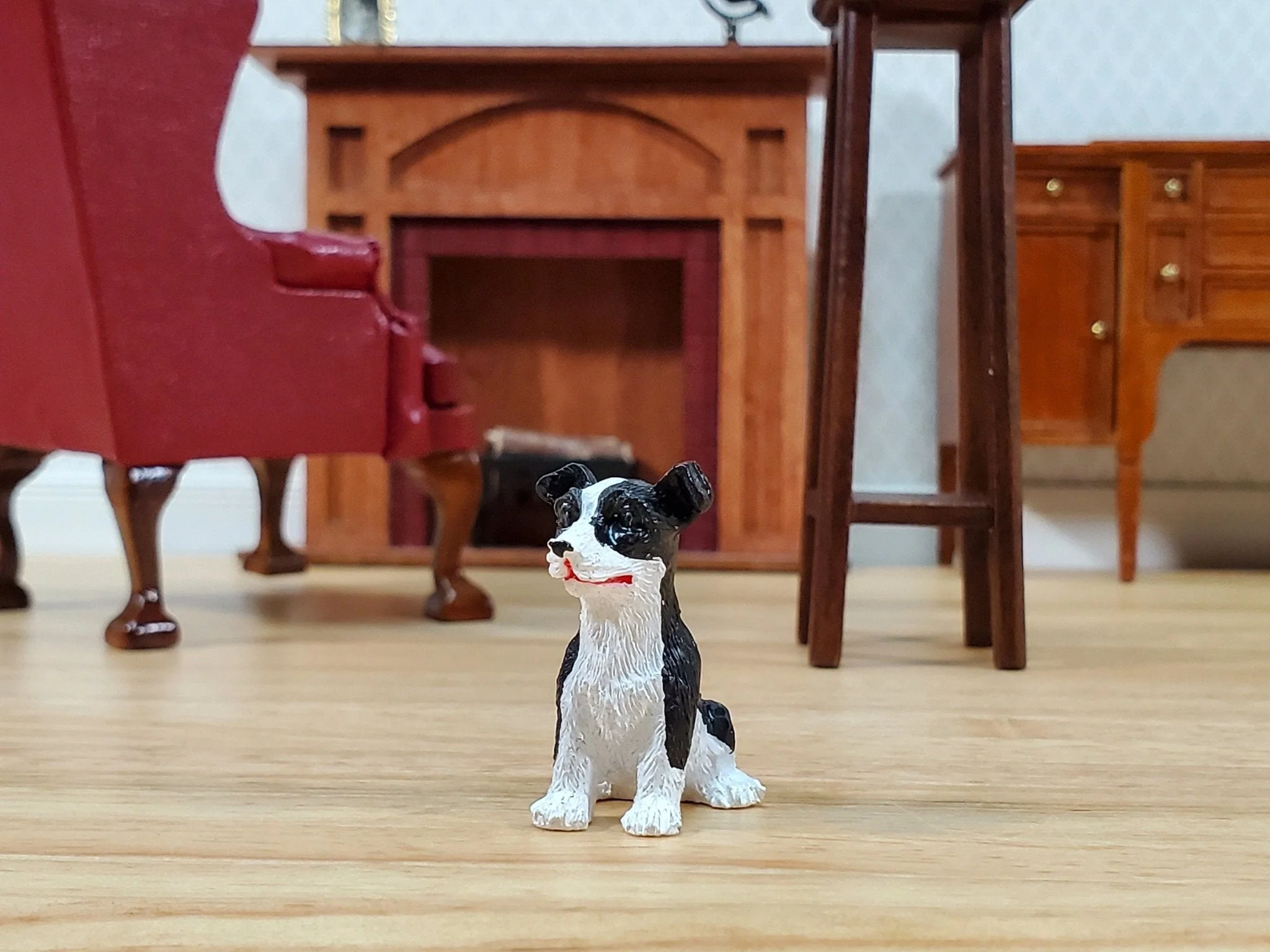 Dollhouse Puppy Dog Border Collie Sitting 1:12 Scale Miniature Pet Cast Resin - Image 3
