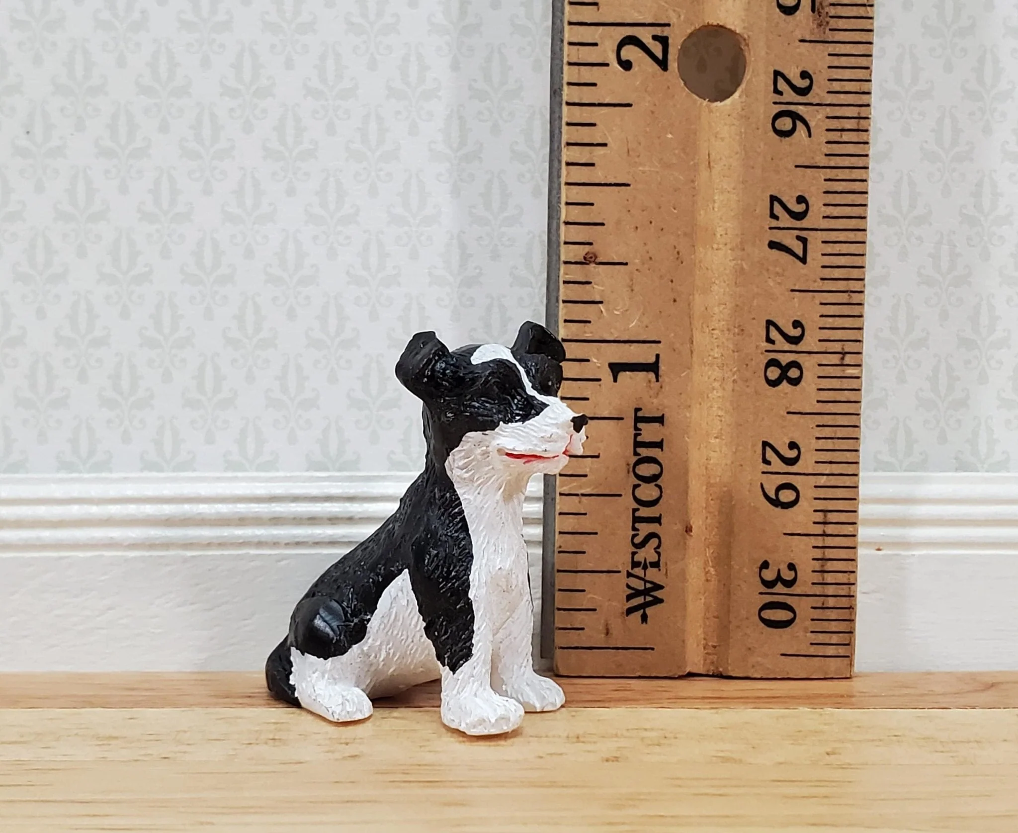 Dollhouse Puppy Dog Border Collie Sitting 1:12 Scale Miniature Pet Cast Resin - Image 5