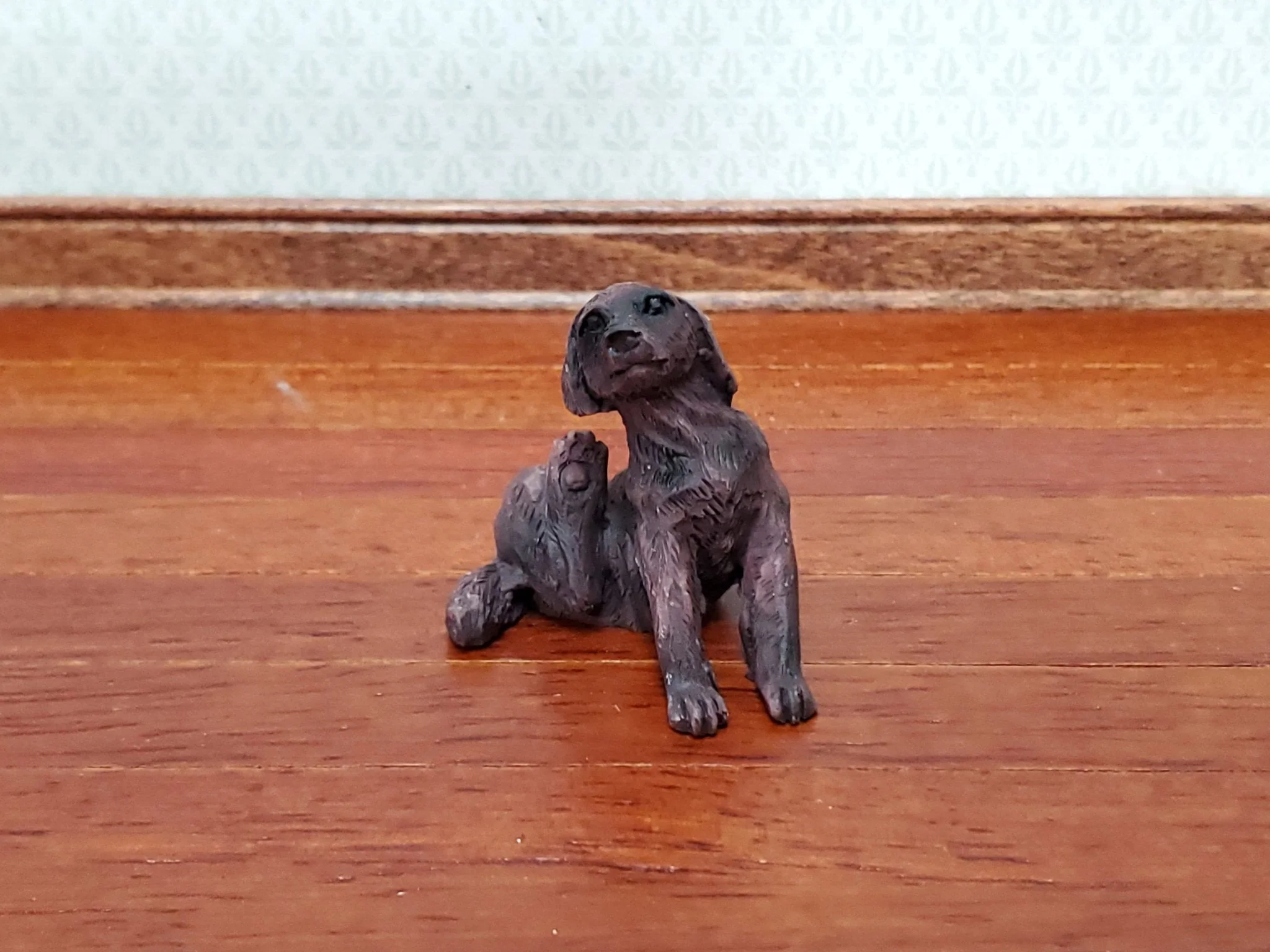 Dollhouse Puppy Dog Small Brown Scratching Ear Miniature Pet Cast Resin