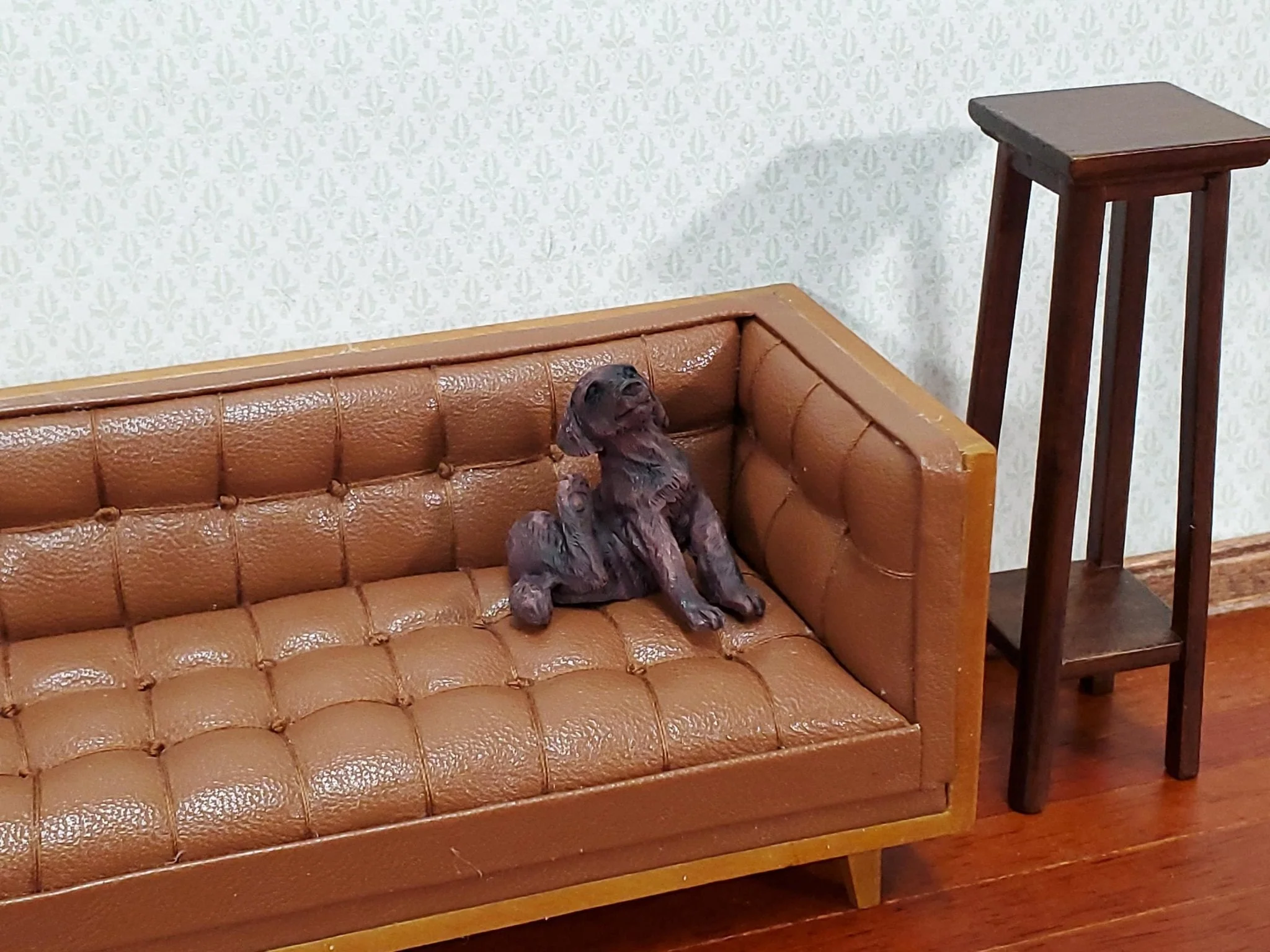 Dollhouse Puppy Dog Small Brown Scratching Ear Miniature Pet Cast Resin - Image 3