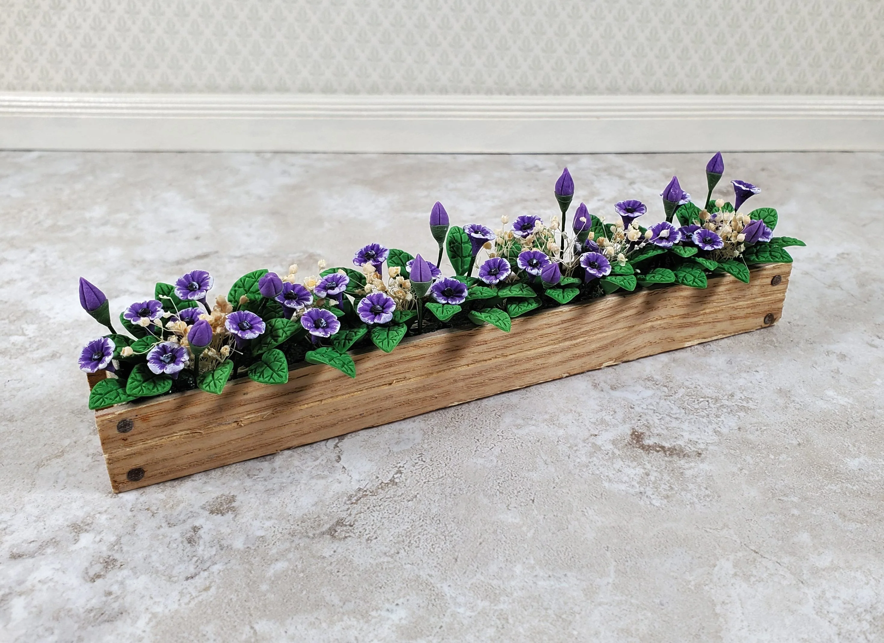 Dollhouse Purple Cupflowers in a 5.5" Window Box Planter 1:12 Scale Miniature - Image 2