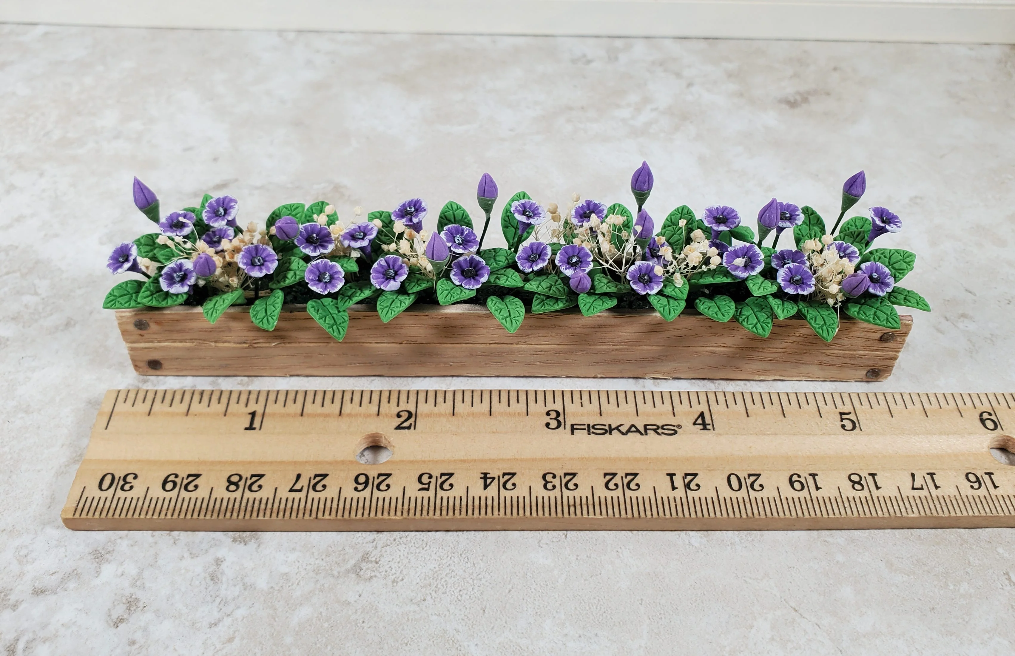 Dollhouse Purple Cupflowers in a 5.5" Window Box Planter 1:12 Scale Miniature - Image 3