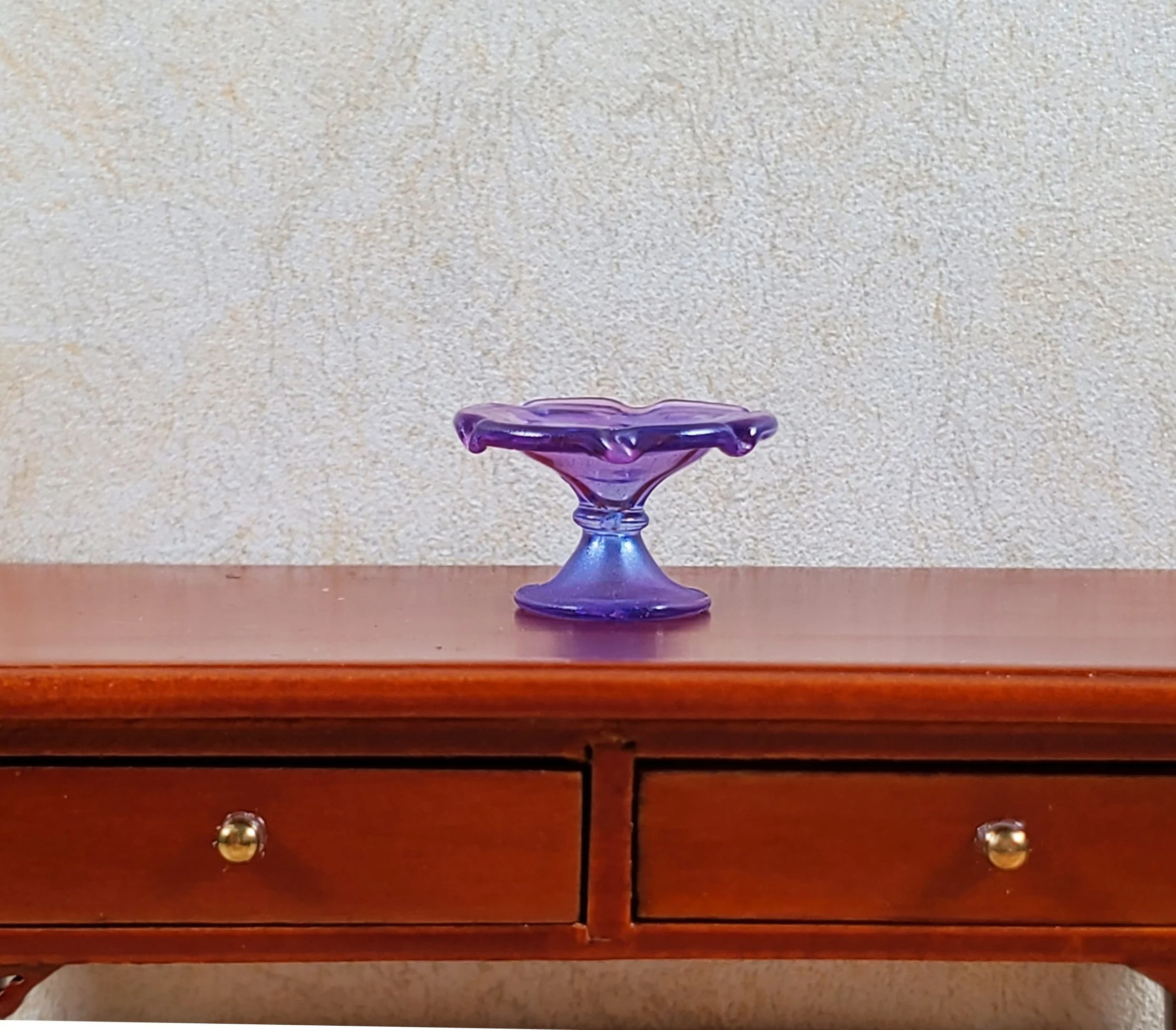 Dollhouse Purple Glass Fluted Pedestal Bowl 1:12 Scale Miniature Kitchen