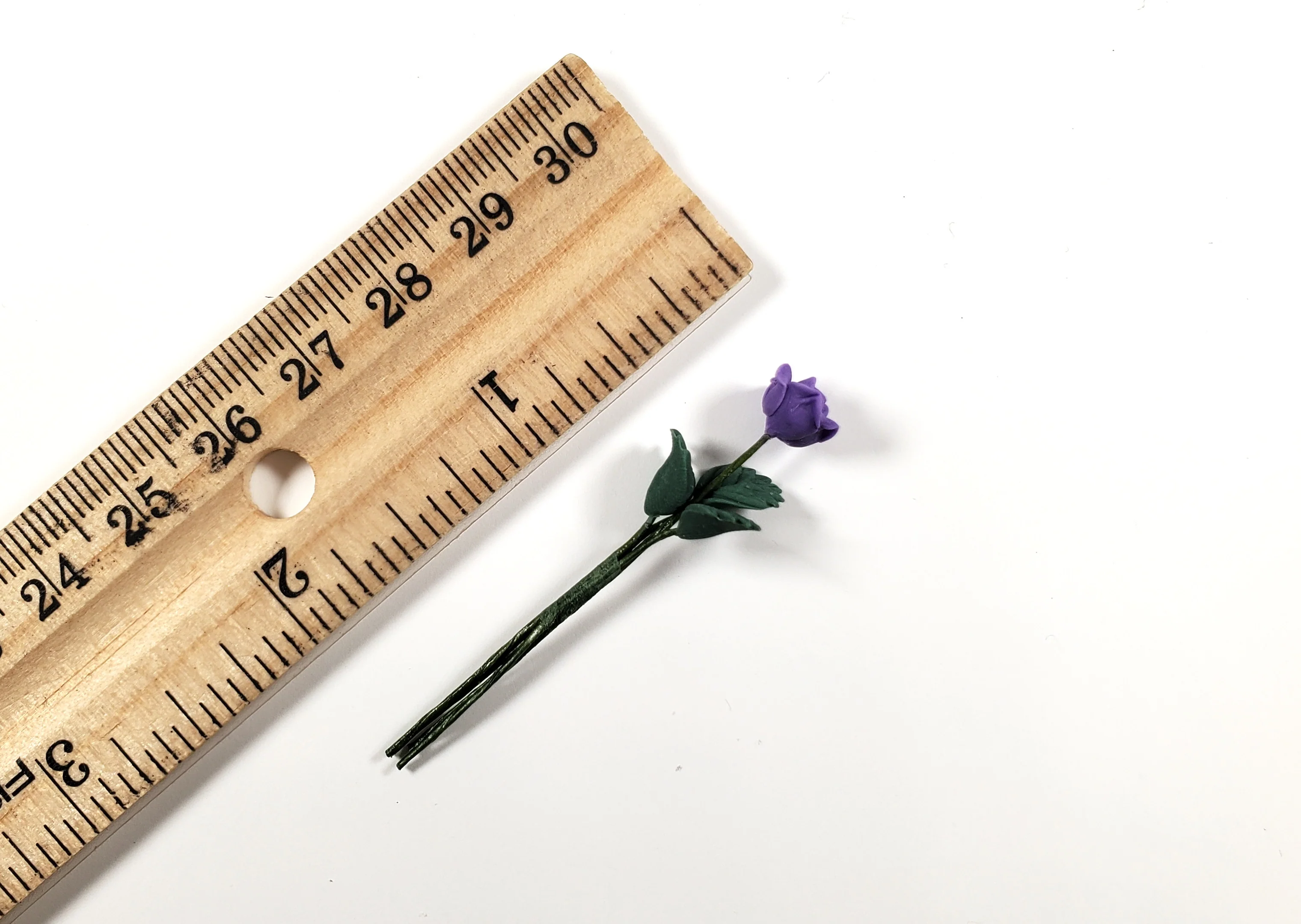 Dollhouse Purple Rose Flower Single Stem with Foliage 1:12 Scale Miniature - Image 3