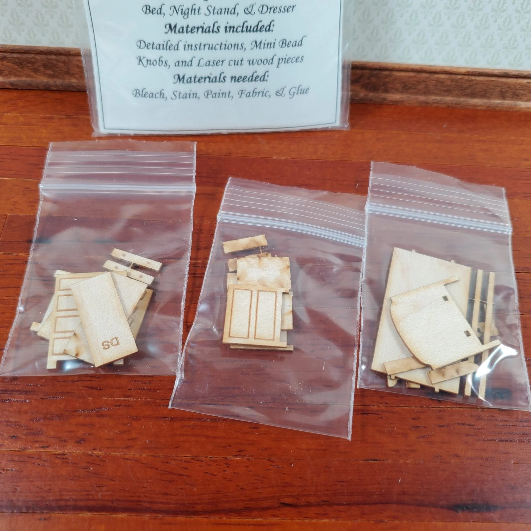 Dollhouse Quarter Scale Furniture KIT DIY Child's Bedroom Set Bed Dresser 1:48 - Image 4