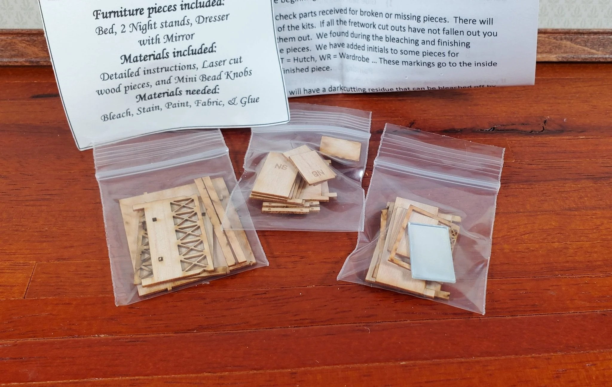 Dollhouse Quarter Scale Furniture KIT DIY Modern Style Bedroom Bed Dressers 1:48 - Image 3
