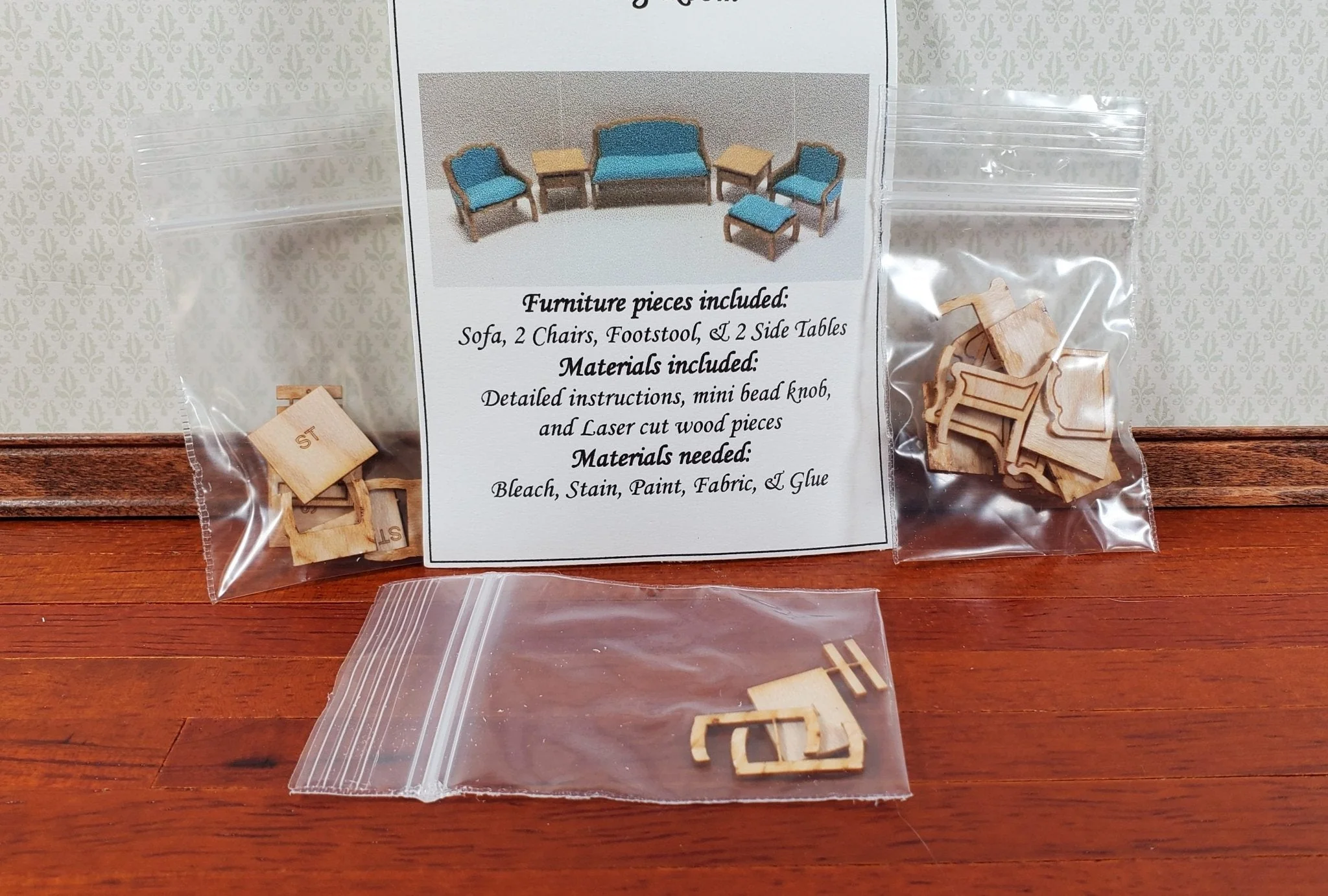 Dollhouse Quarter Scale Furniture KIT DIY Traditional Living Room Sofa + 1:48 - Image 4