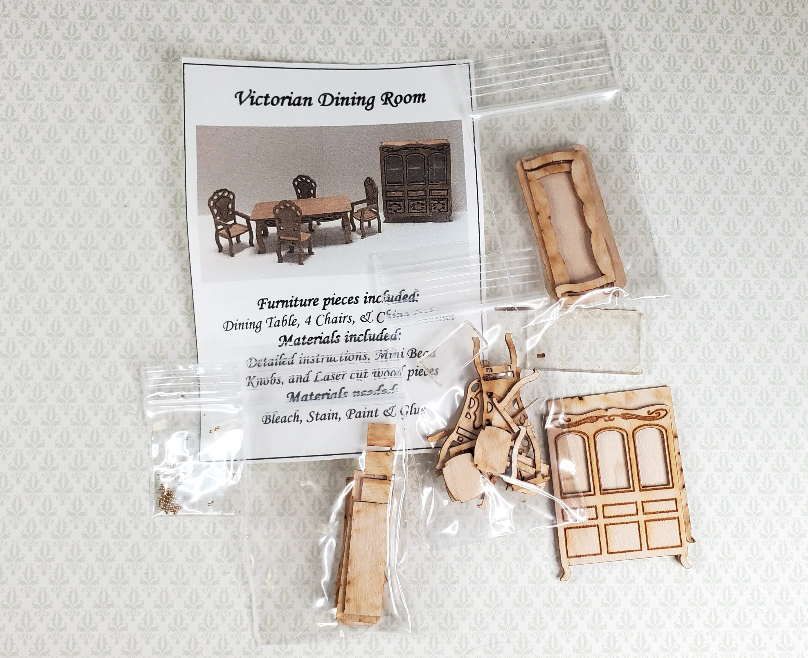 Dollhouse Quarter Scale Furniture Kit DIY Victorian Dining Room Set 1:48 - Image 3