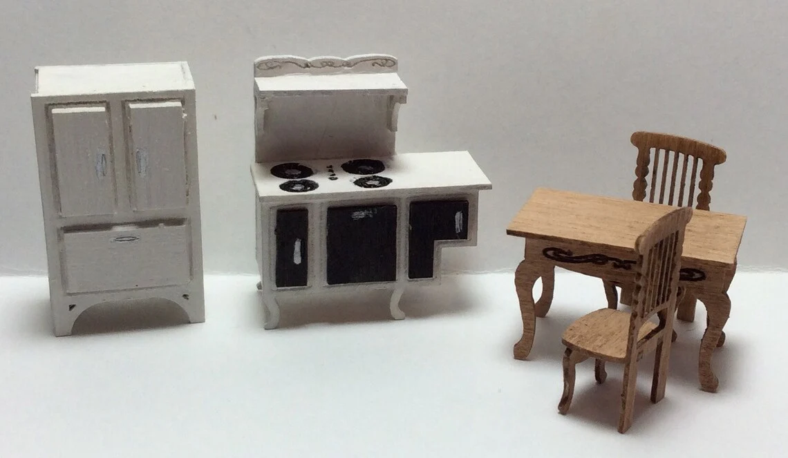 Dollhouse Quarter Scale Furniture Kit DIY Victorian Kitchen Set 1:48 Miniatures - Image 2