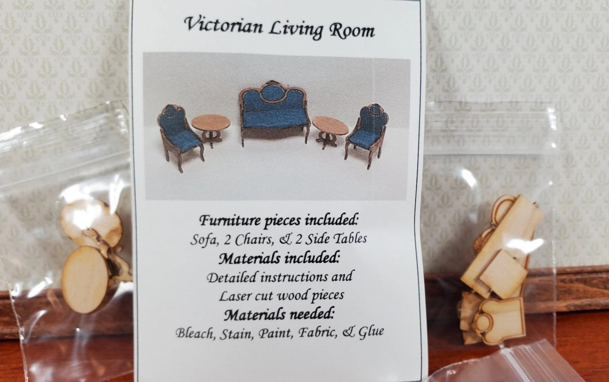 Dollhouse Quarter Scale Furniture KIT DIY Victorian Living Room Sofa Chairs 1:48 - Image 3