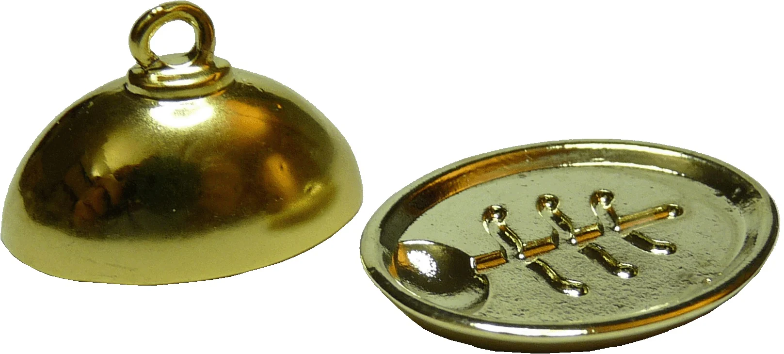 Dollhouse Quarter Scale Tiny Gold Platter with Removable Cover 1:48 Miniature - Image 2