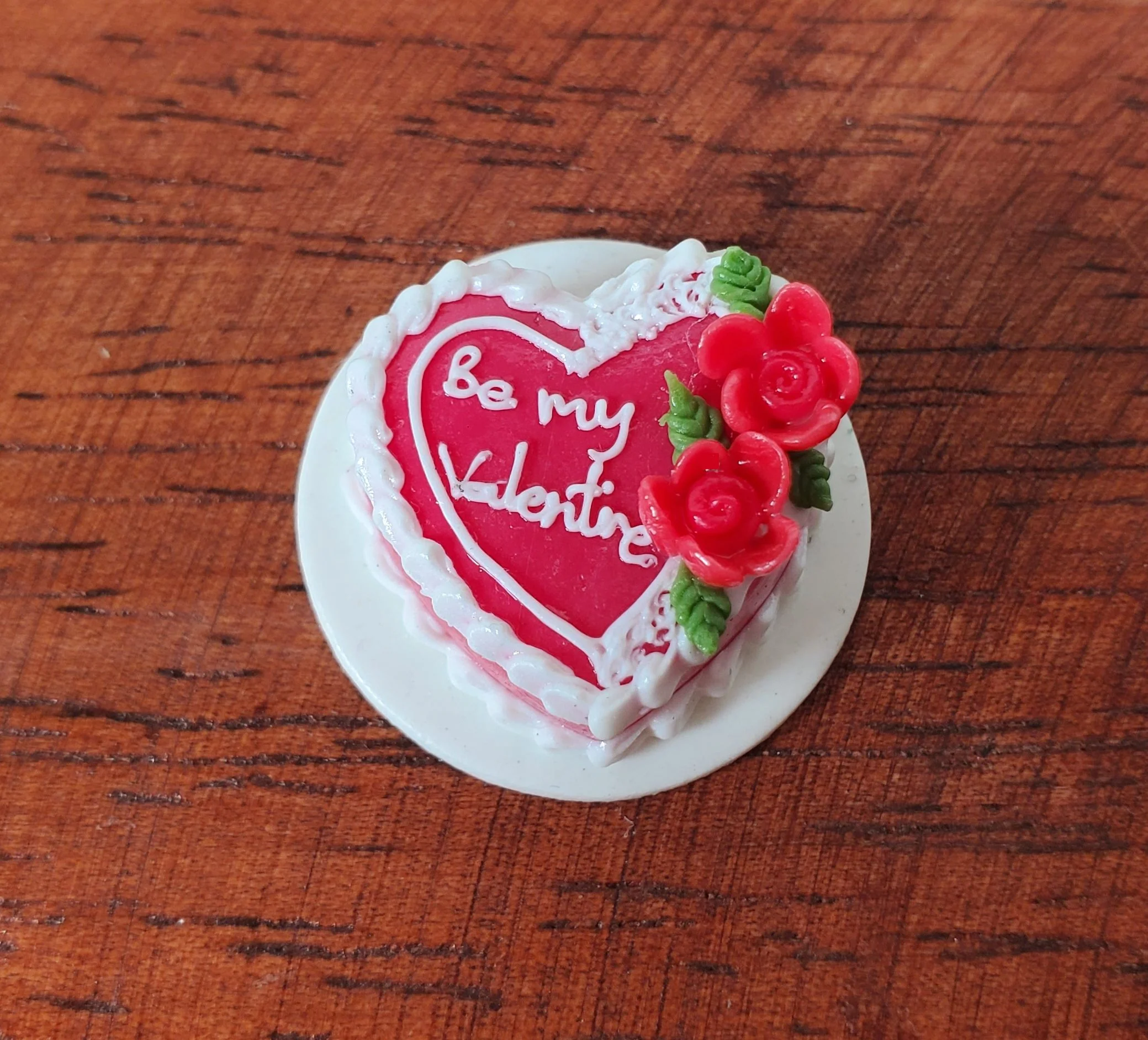 Dollhouse Red Cake Valentines Day Heart Shaped 1:12 Scale Miniature Dessert Food - Image 2