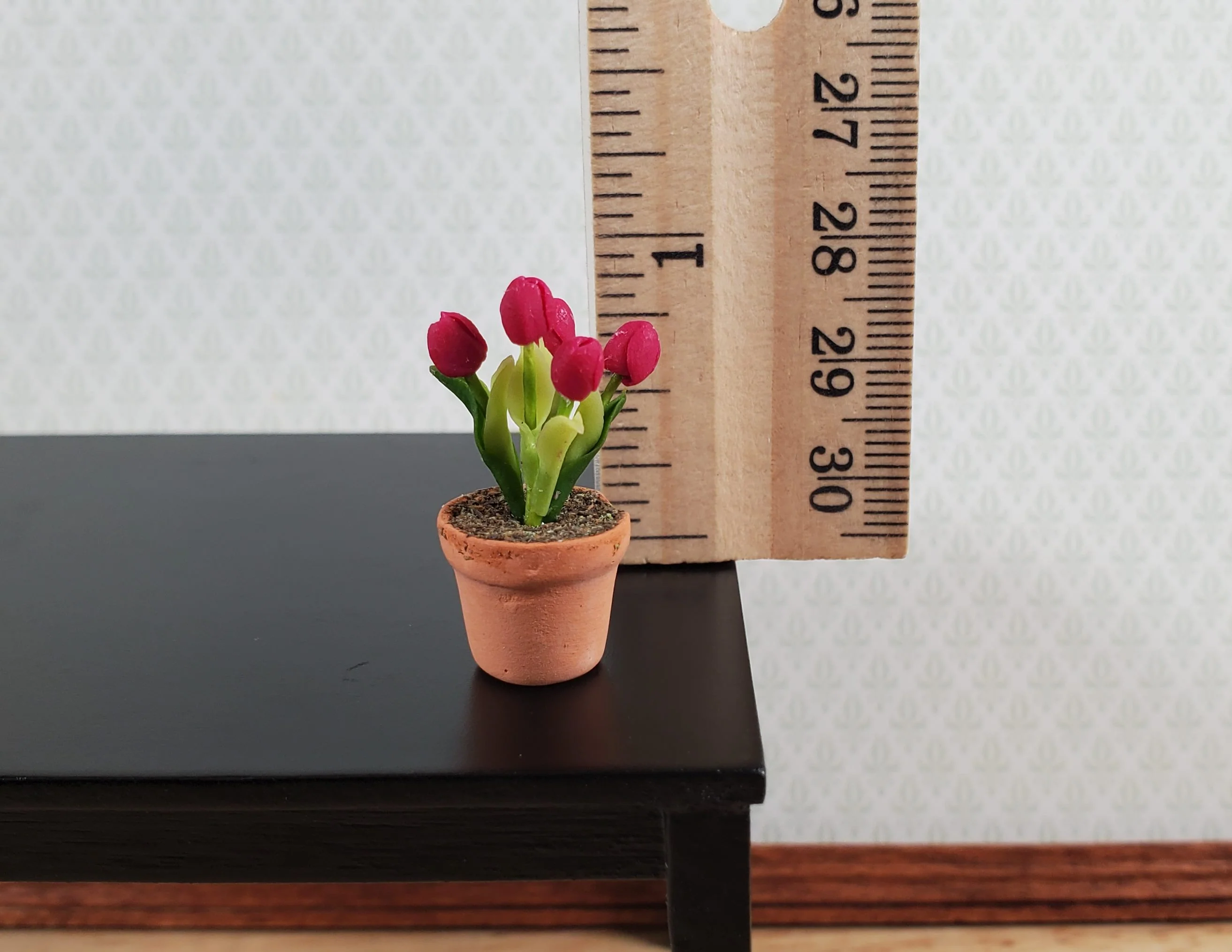 Dollhouse Red Tulips in Terra Cotta Planter 1:12 Scale Miniature Flowers - Image 3