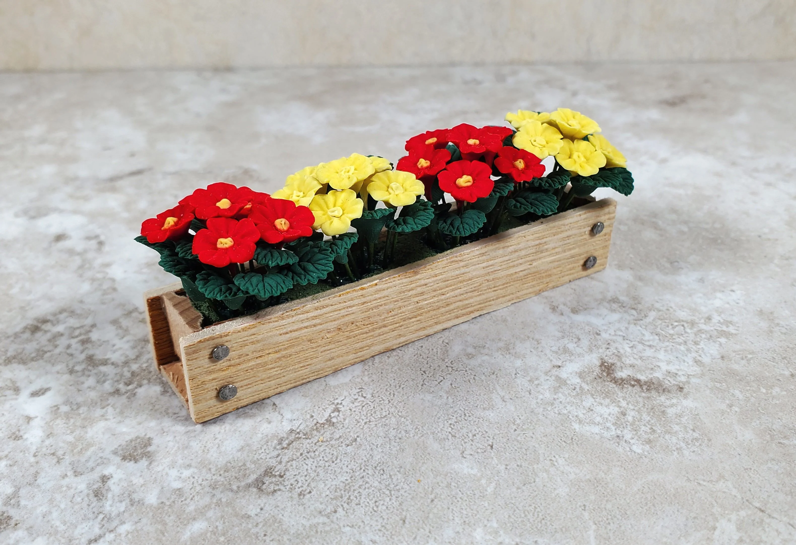 Dollhouse Red & Yellow Flowers in 3.25" Window Box Planter 1:12 Scale Miniature - Image 2