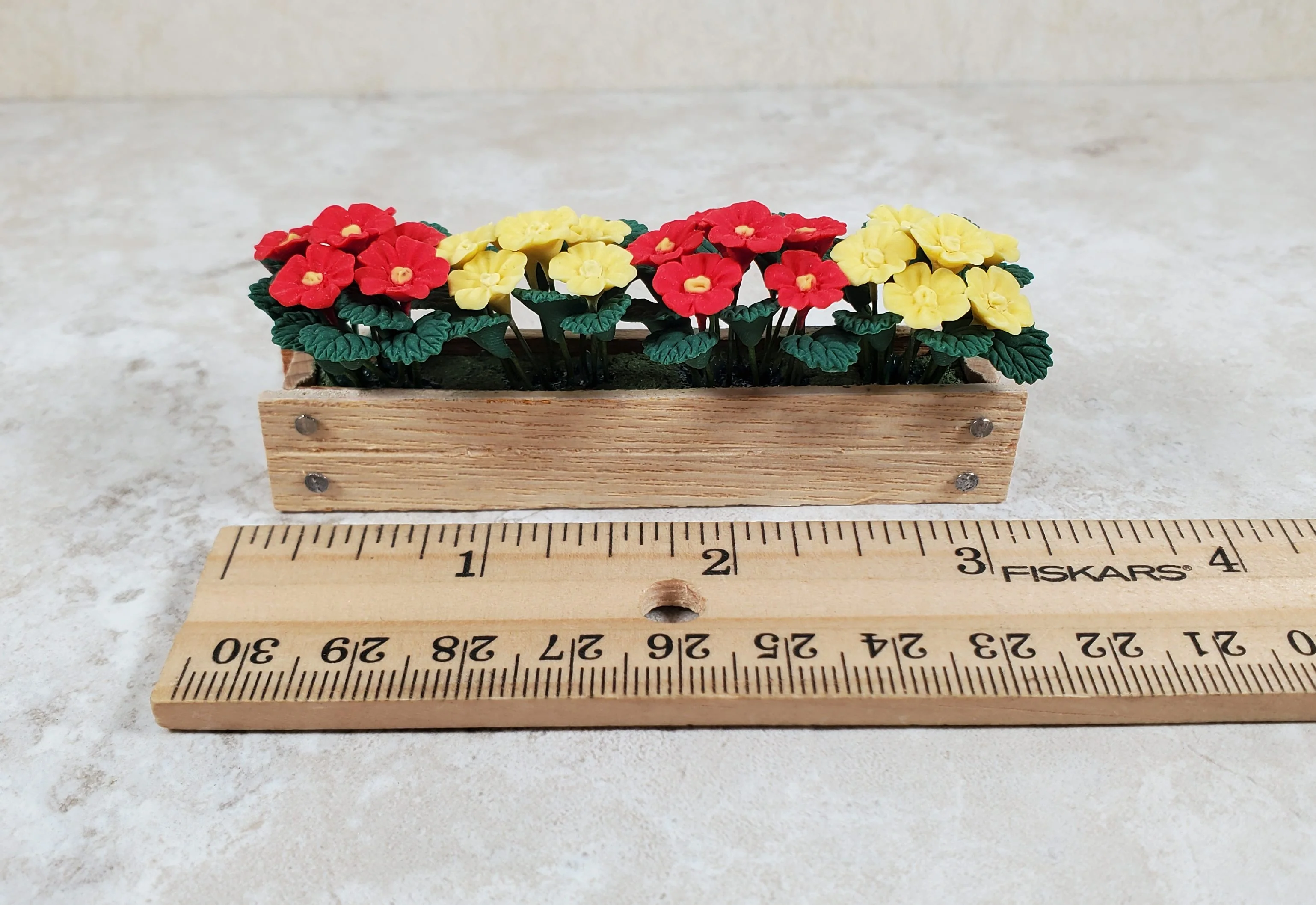 Dollhouse Red & Yellow Flowers in 3.25" Window Box Planter 1:12 Scale Miniature - Image 3