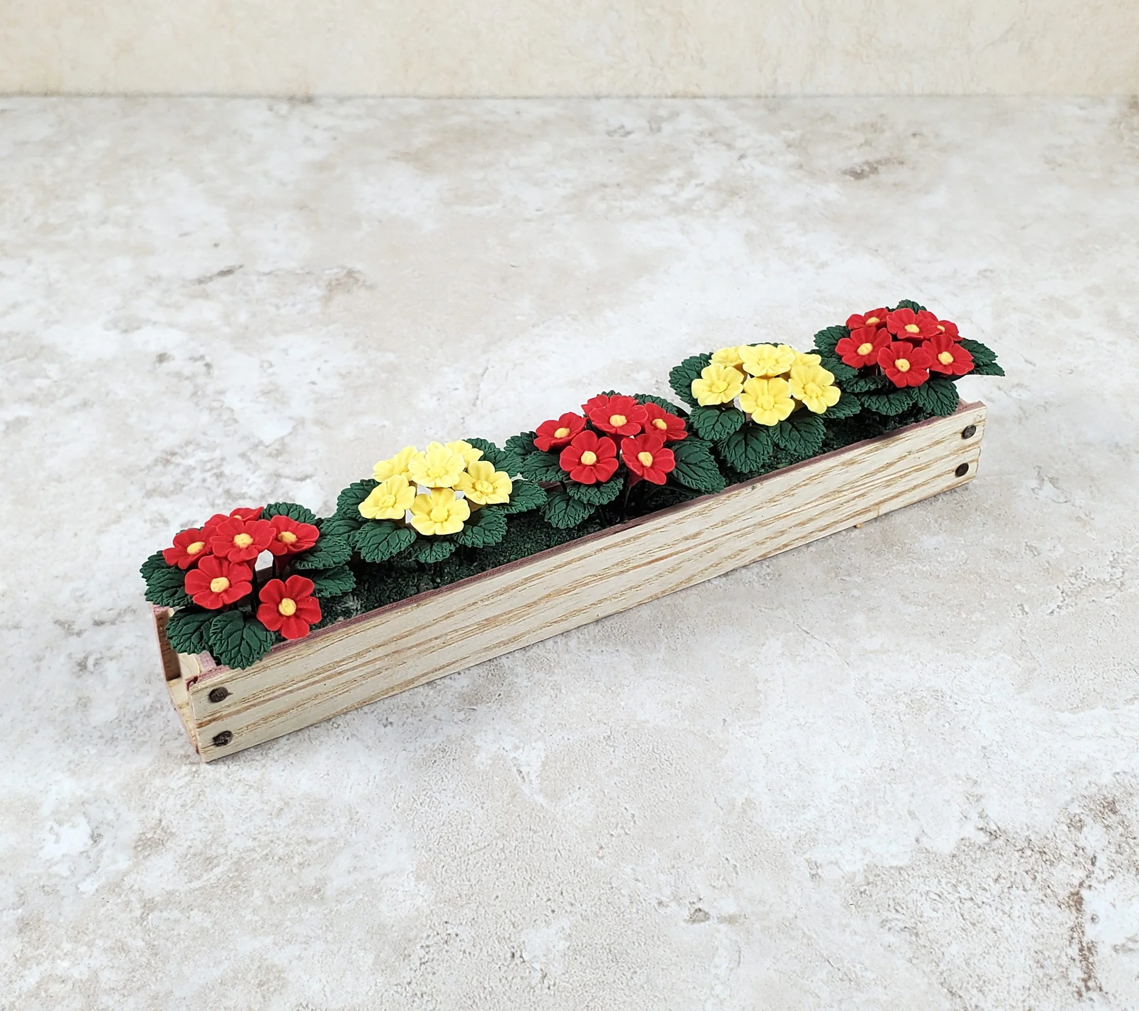 Dollhouse Red & Yellow Flowers in a 5.5" Window Box Planter 1:12 Scale Miniature - Image 2