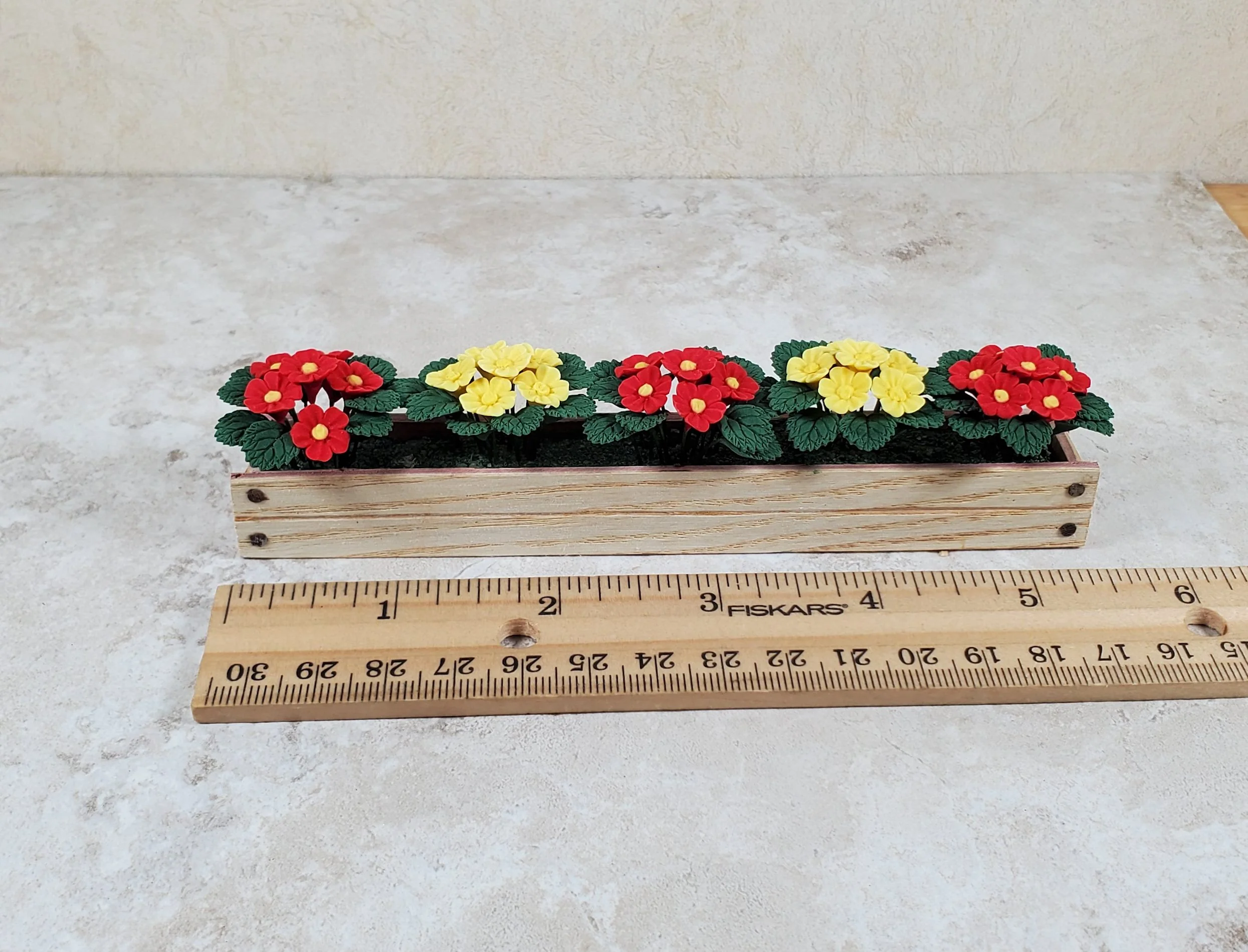Dollhouse Red & Yellow Flowers in a 5.5" Window Box Planter 1:12 Scale Miniature - Image 3