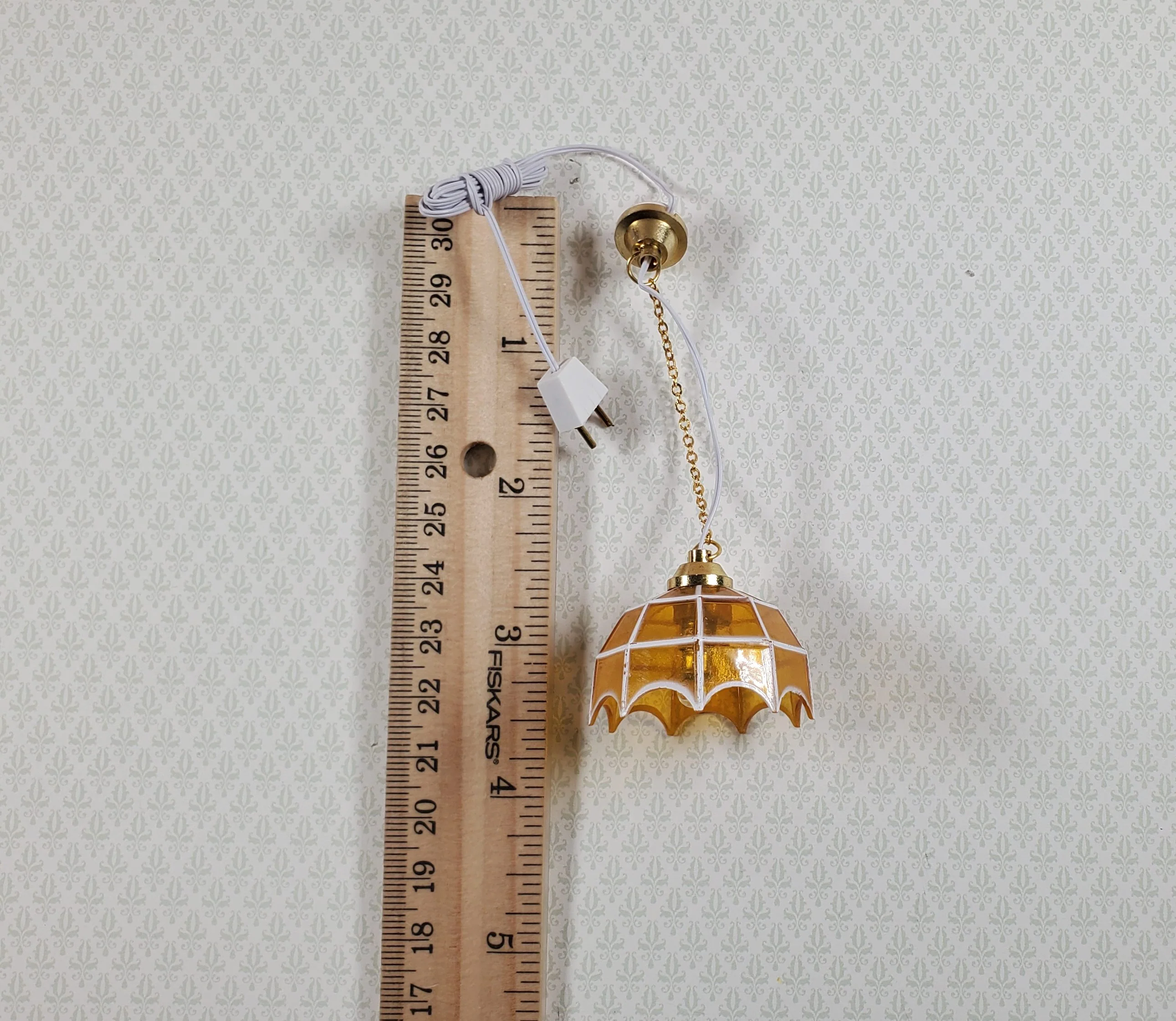 Dollhouse Retro Ceiling Light Amber Shade 1:12 Scale Miniature 12 Volt with Plug - Image 4