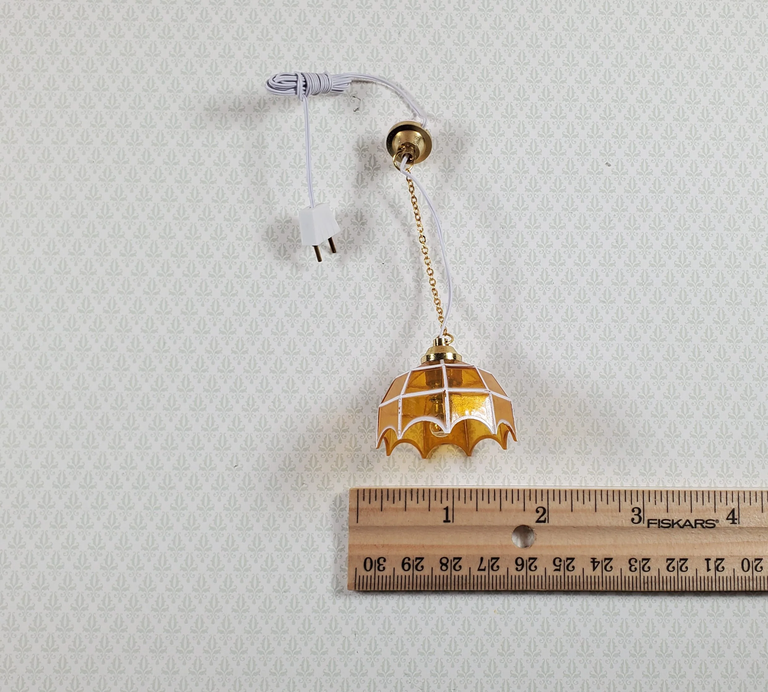 Dollhouse Retro Ceiling Light Amber Shade 1:12 Scale Miniature 12 Volt with Plug - Image 5