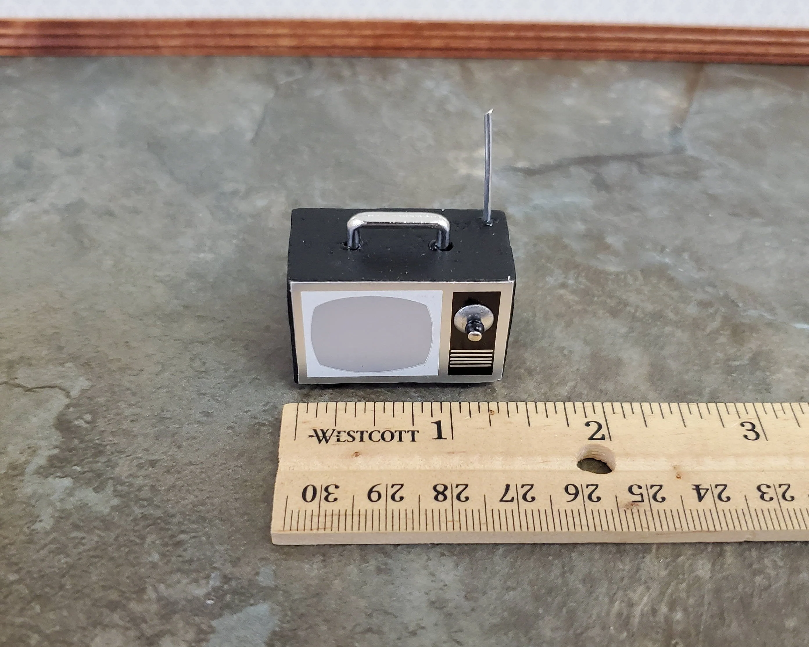 Dollhouse Retro Television TV Set Black & Silver 1:12 Scale Miniature - Image 4